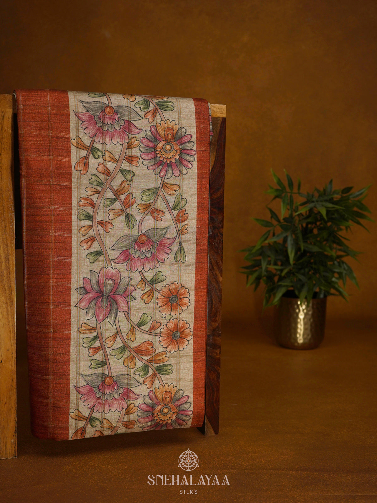 Burnt Orange Tussar Saree