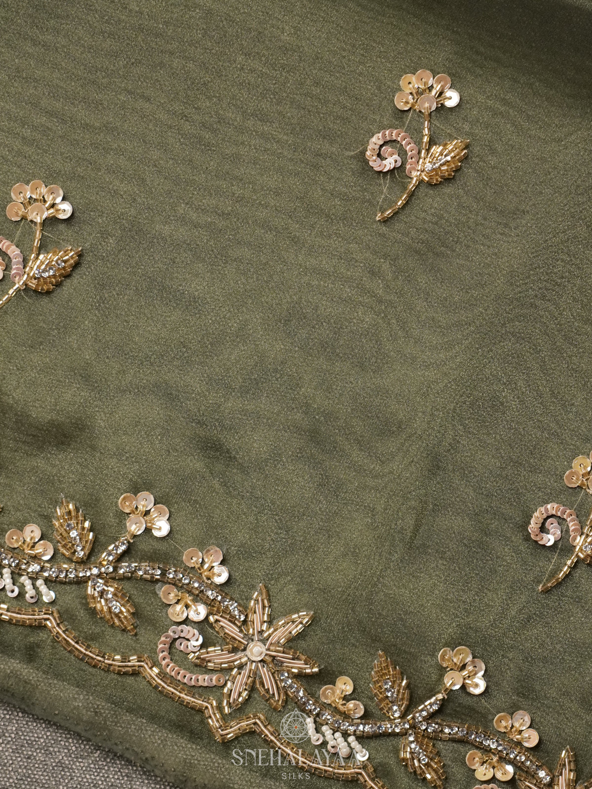 Olive Green Designer Saree