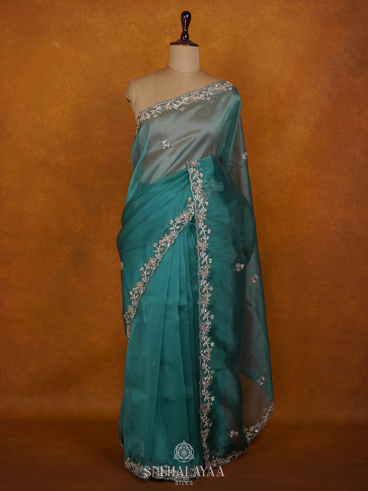 Peacock Blue Designer Saree