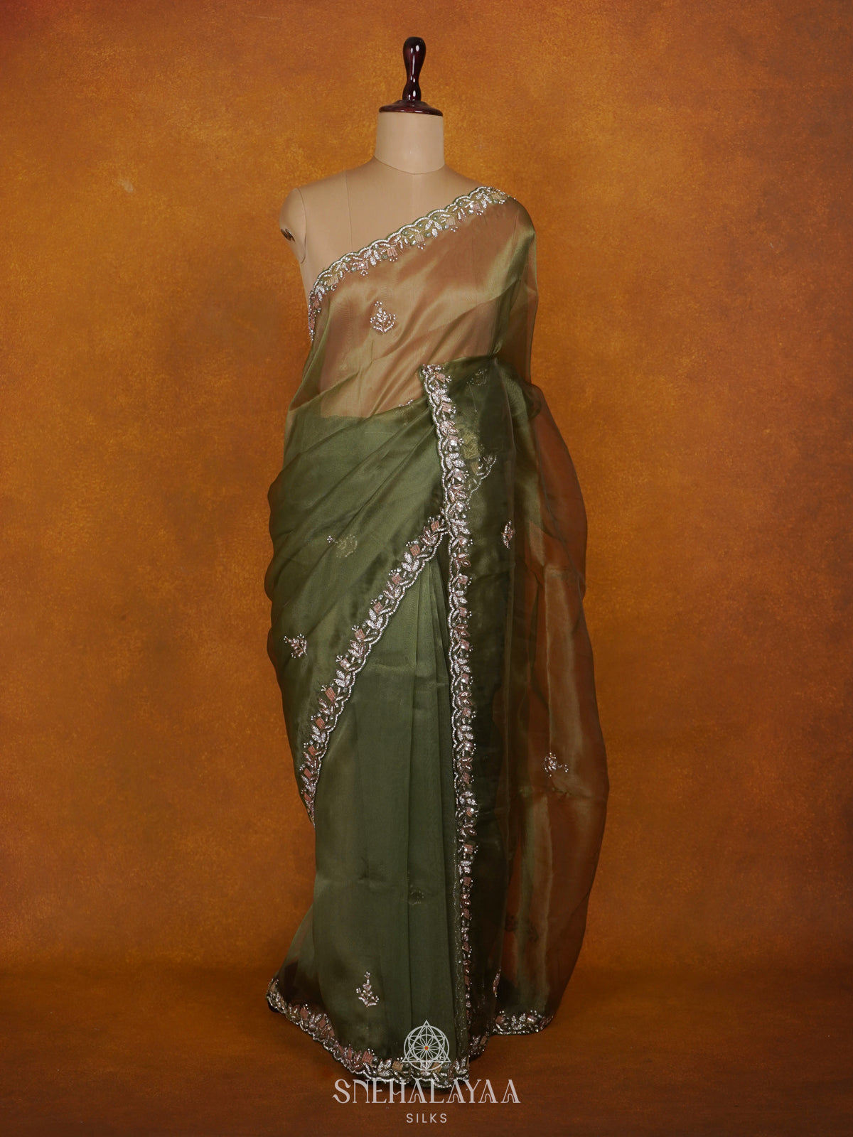 Olive Green Designer Saree