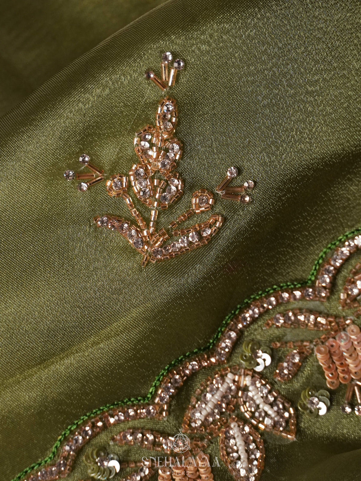 Olive Green Designer Saree