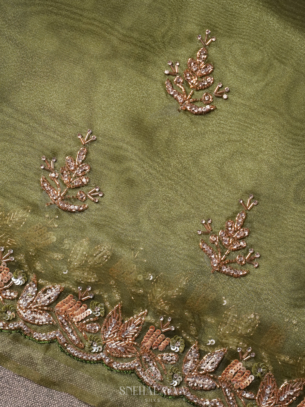 Olive Green Designer Saree