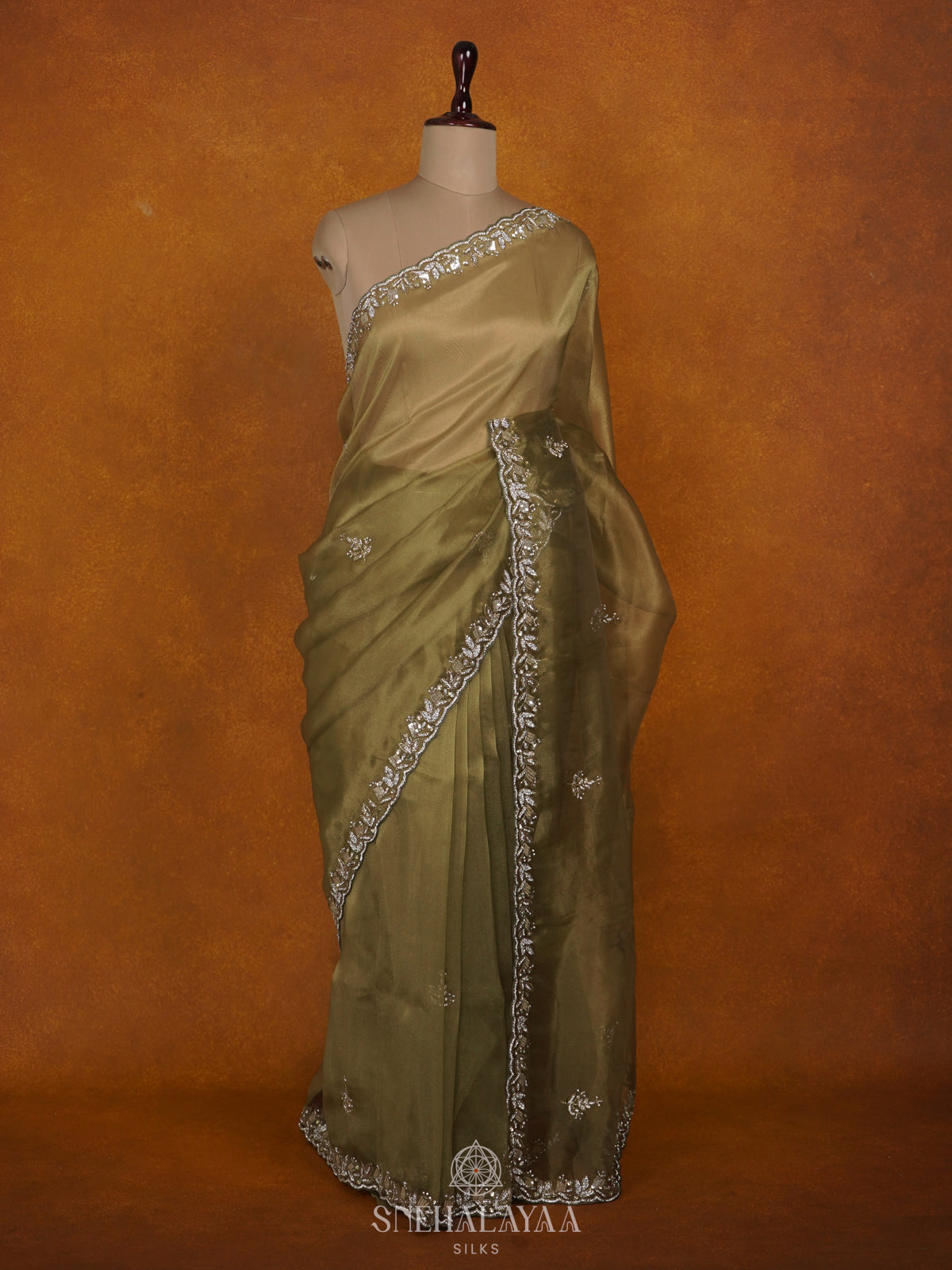Olive Green Designer Saree
