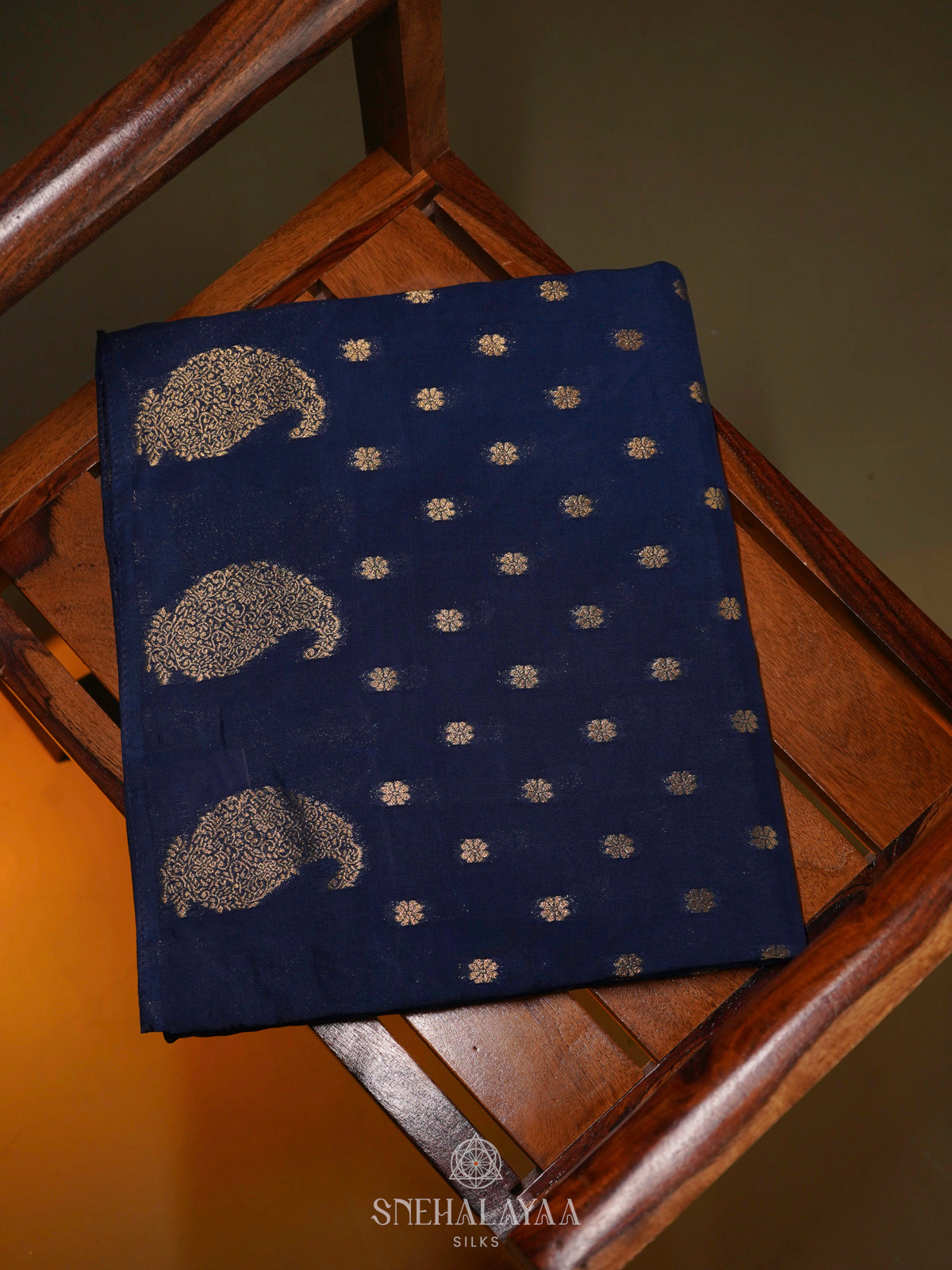 Navy Blue Banaras Silk Saree