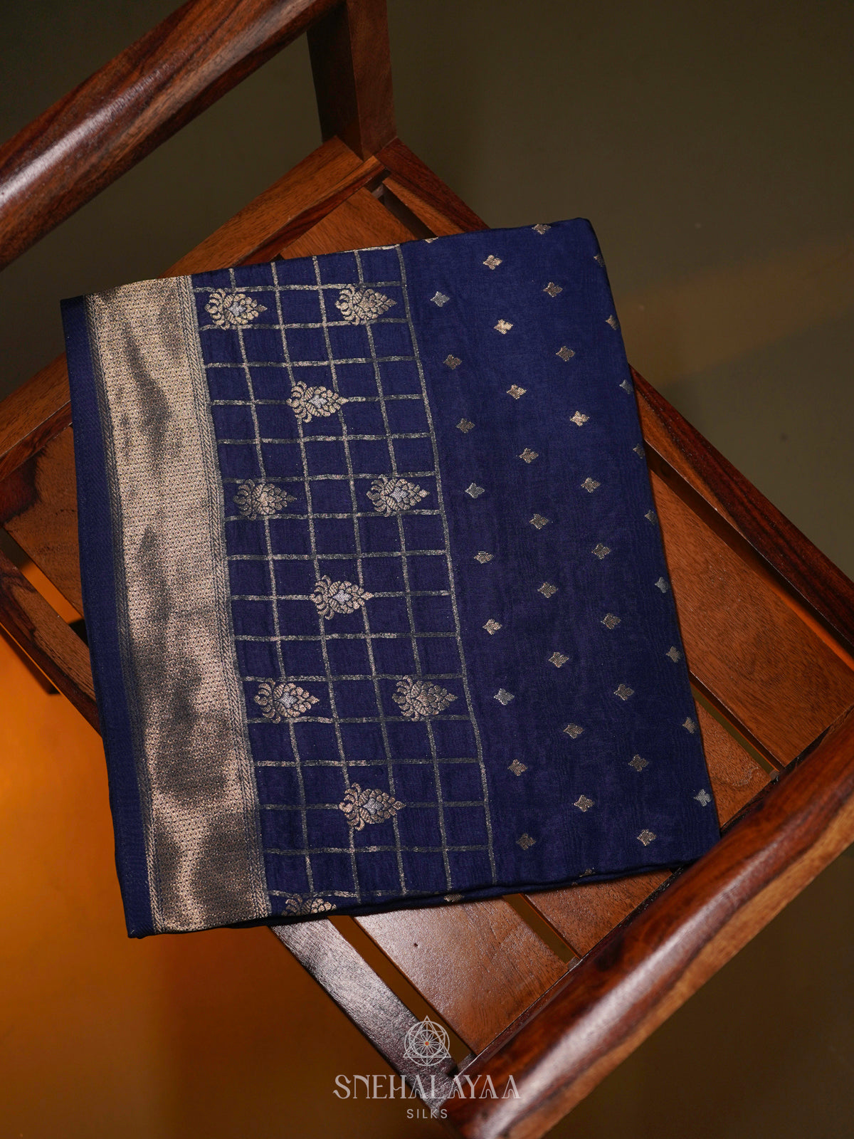 Navy Blue Banaras Silk Saree