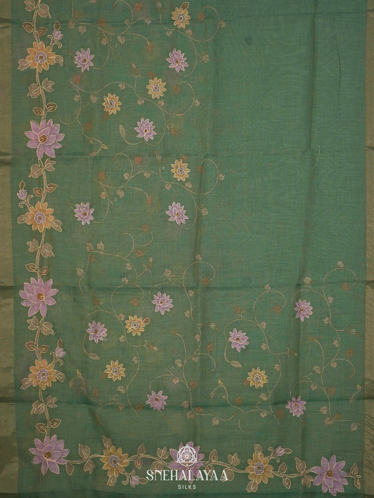 Green Linen Saree