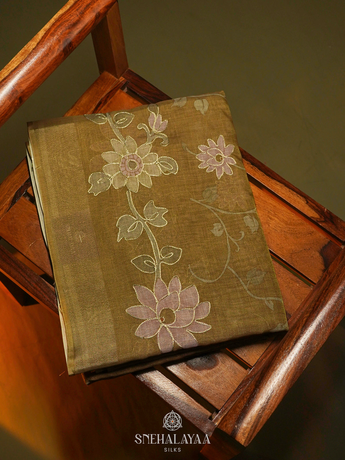 Olive Green Linen Saree