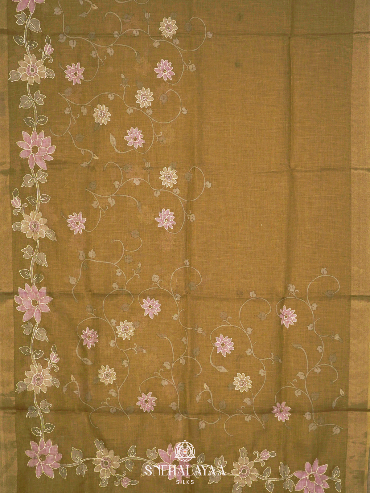 Olive Green Linen Saree