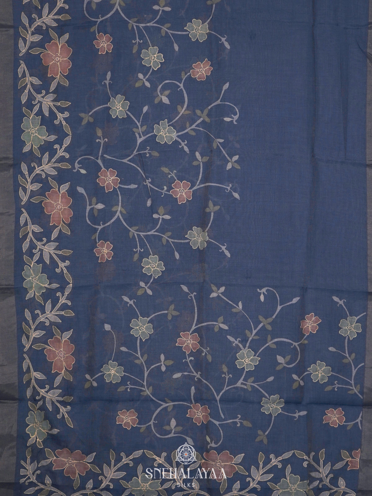Blue Linen Saree