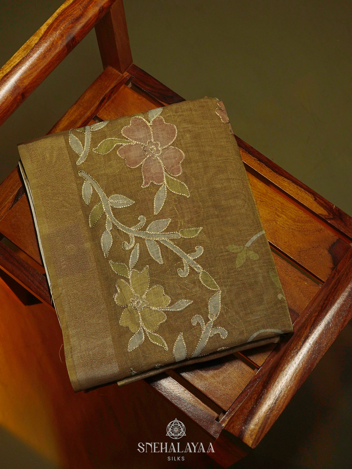 Olive Green Linen Saree