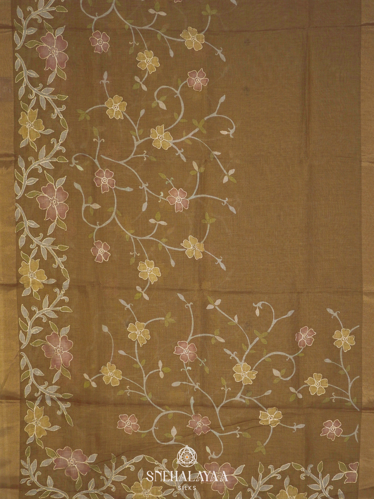Olive Green Linen Saree