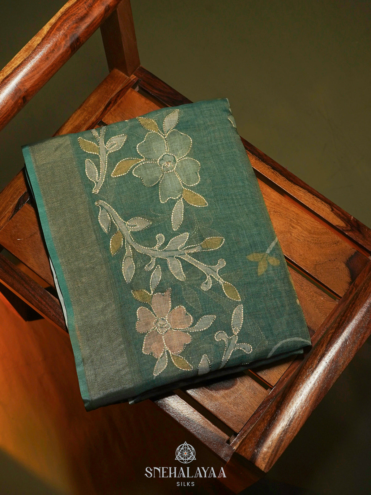 Teal Green Linen Saree