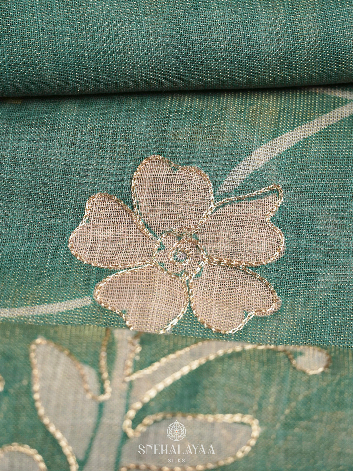 Teal Green Linen Saree