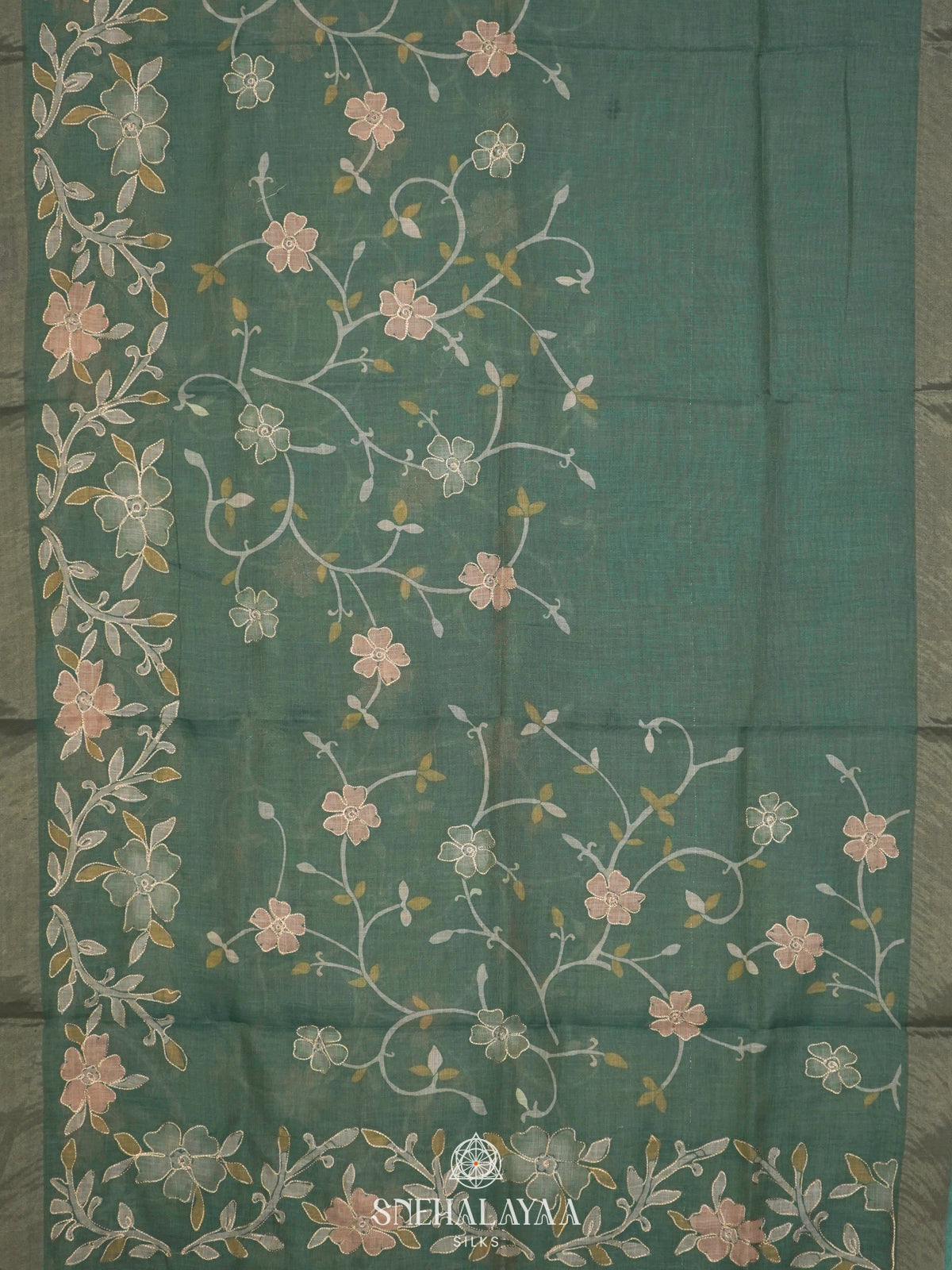Teal Green Linen Saree
