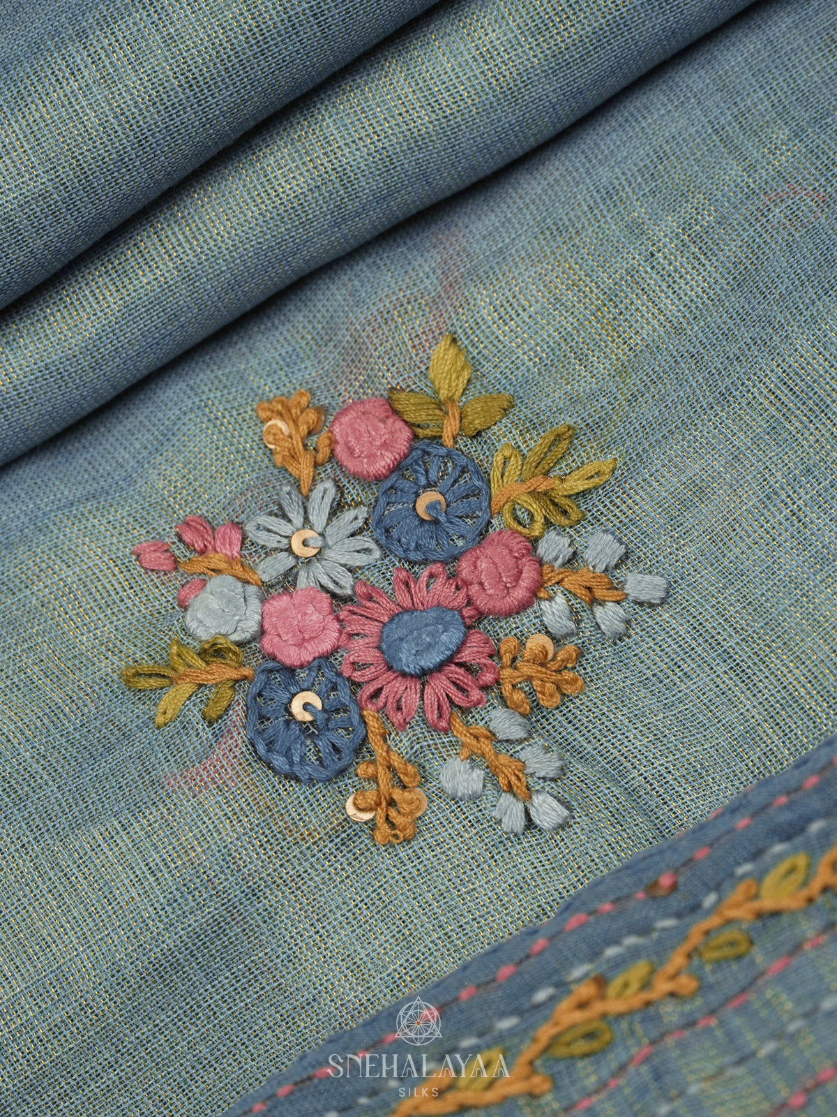 Blue Linen Saree