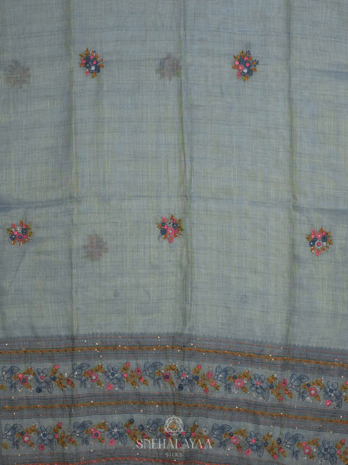 Blue Linen Saree