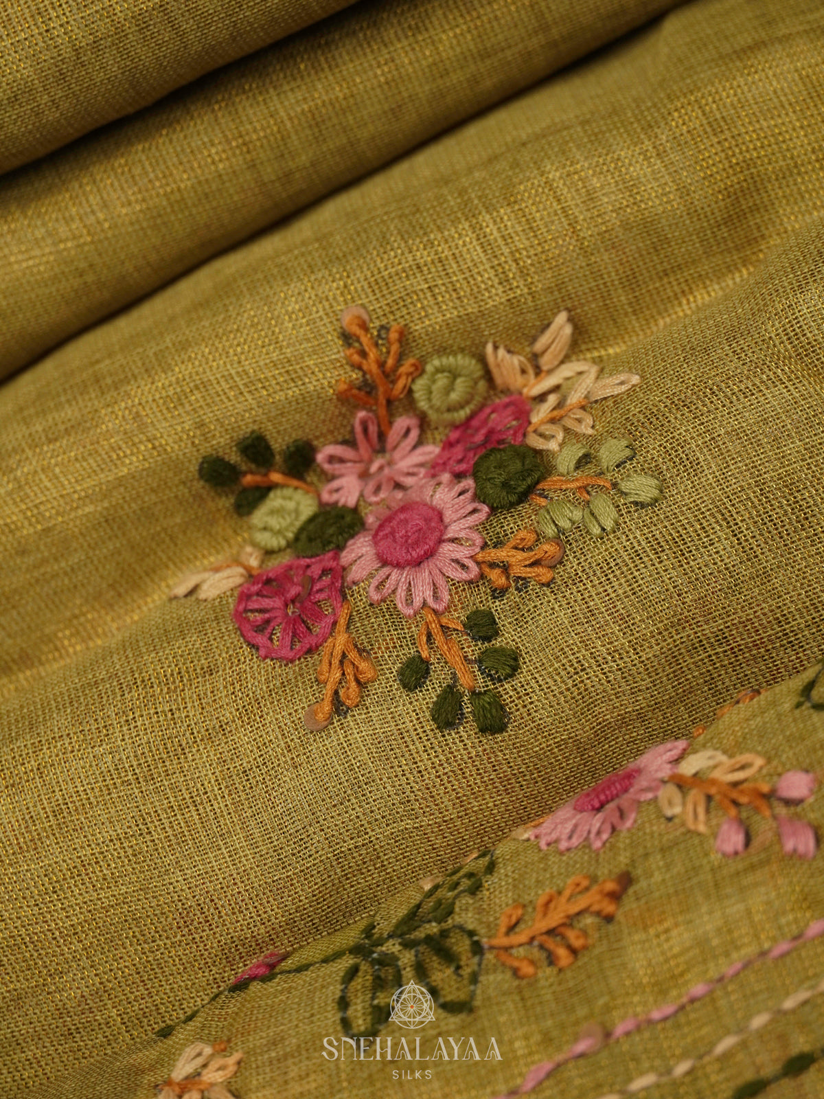 Olive Green Linen Saree