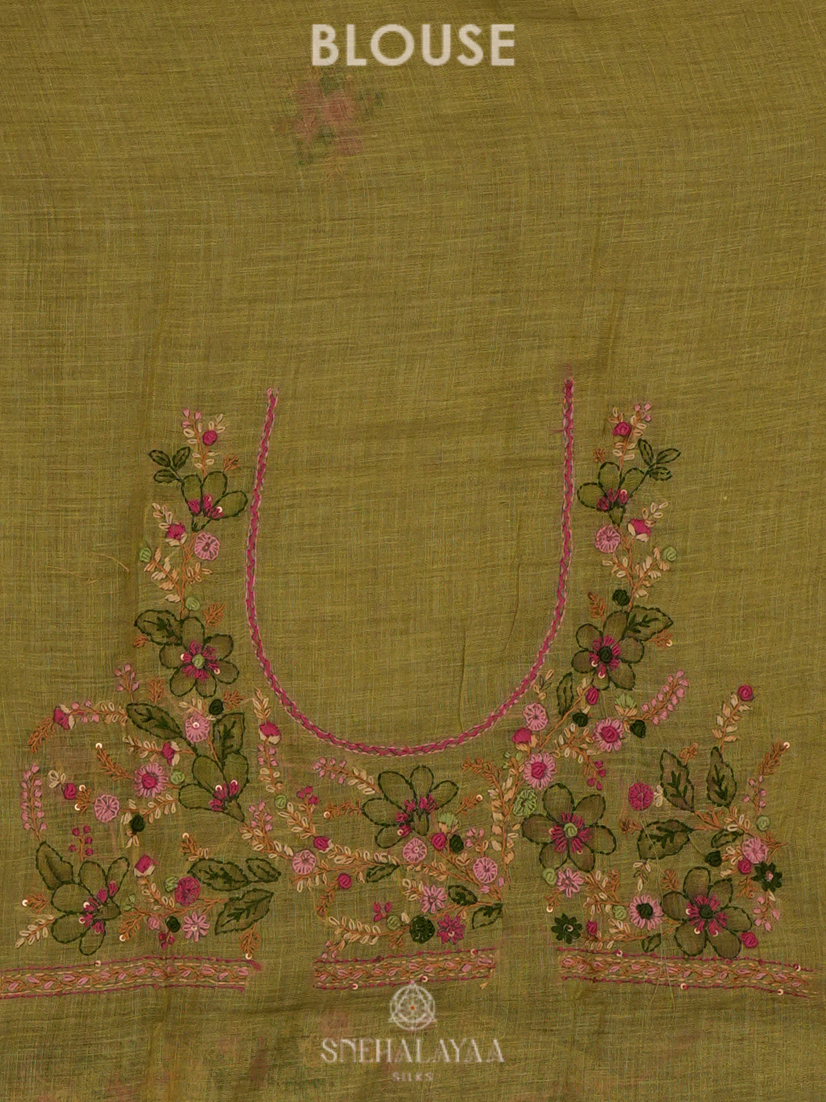 Olive Green Linen Saree