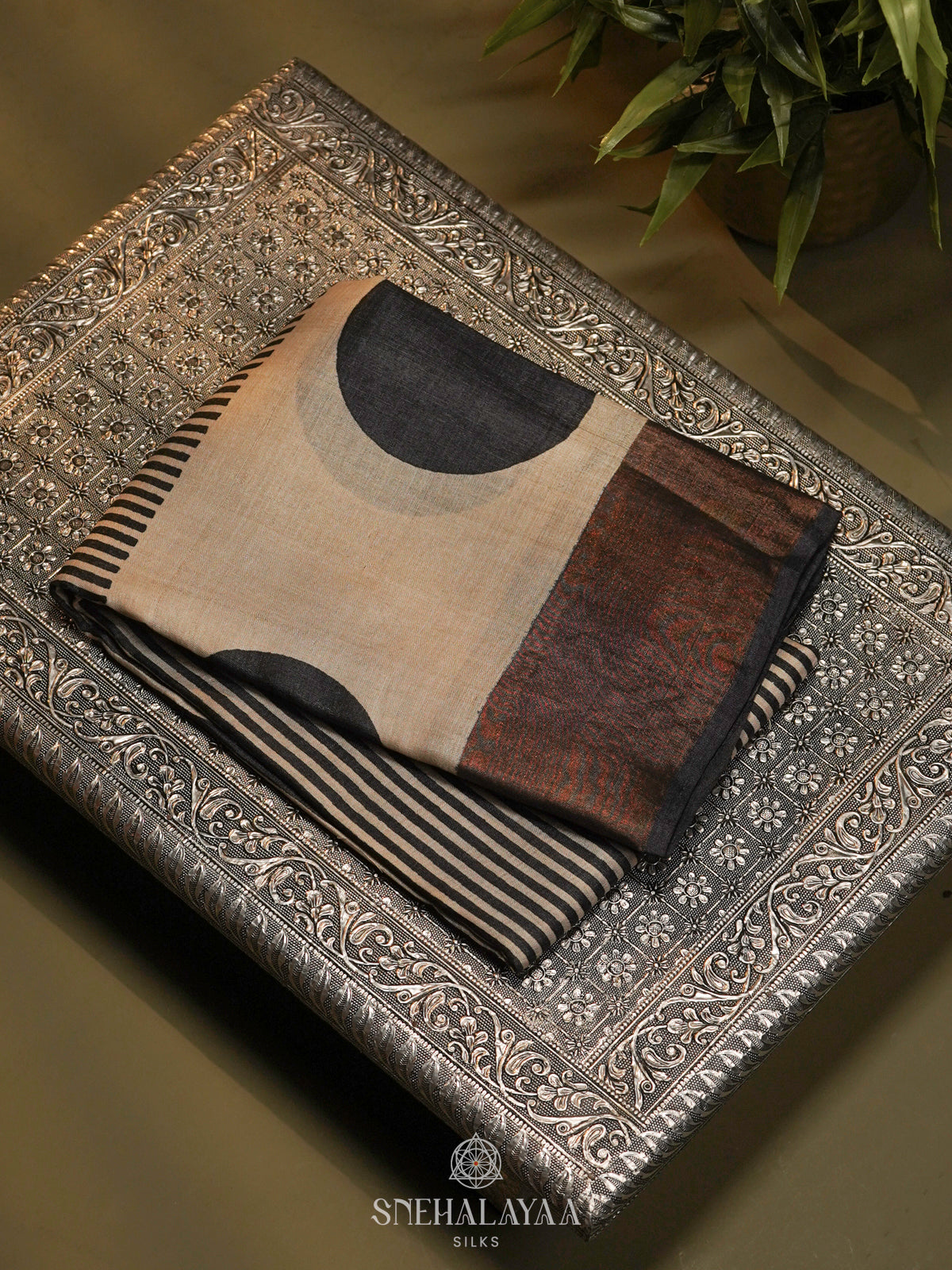 Beige Tussar Saree
