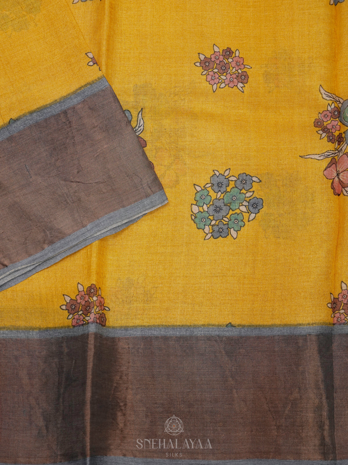 Yellow Tussar Saree