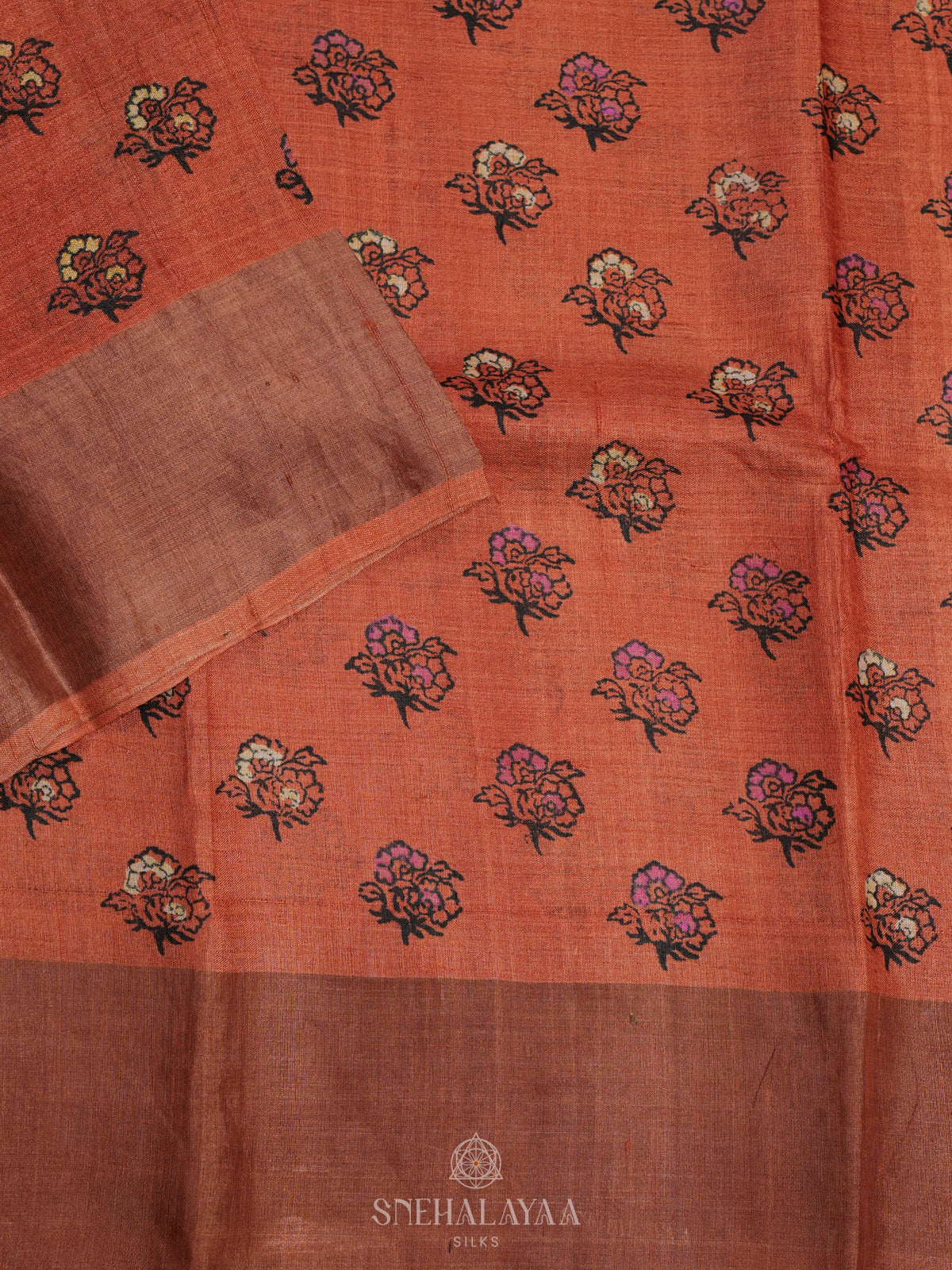 Peach Tussar Saree