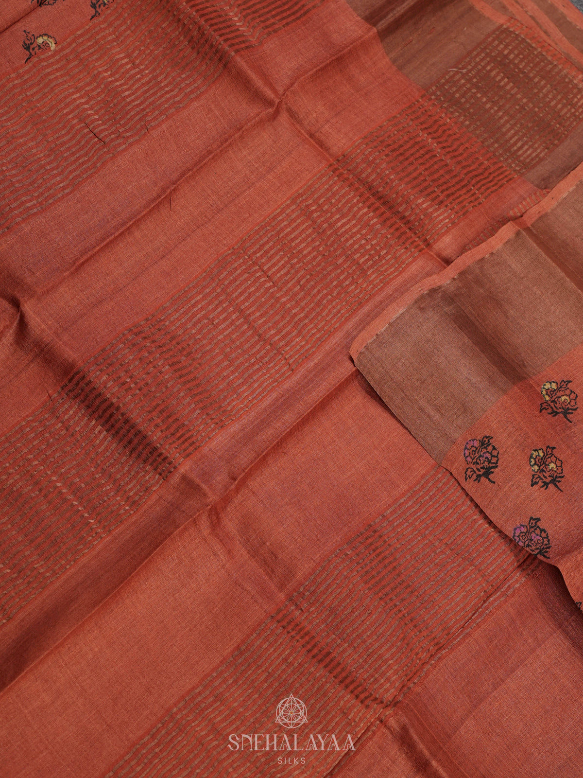 Peach Tussar Saree