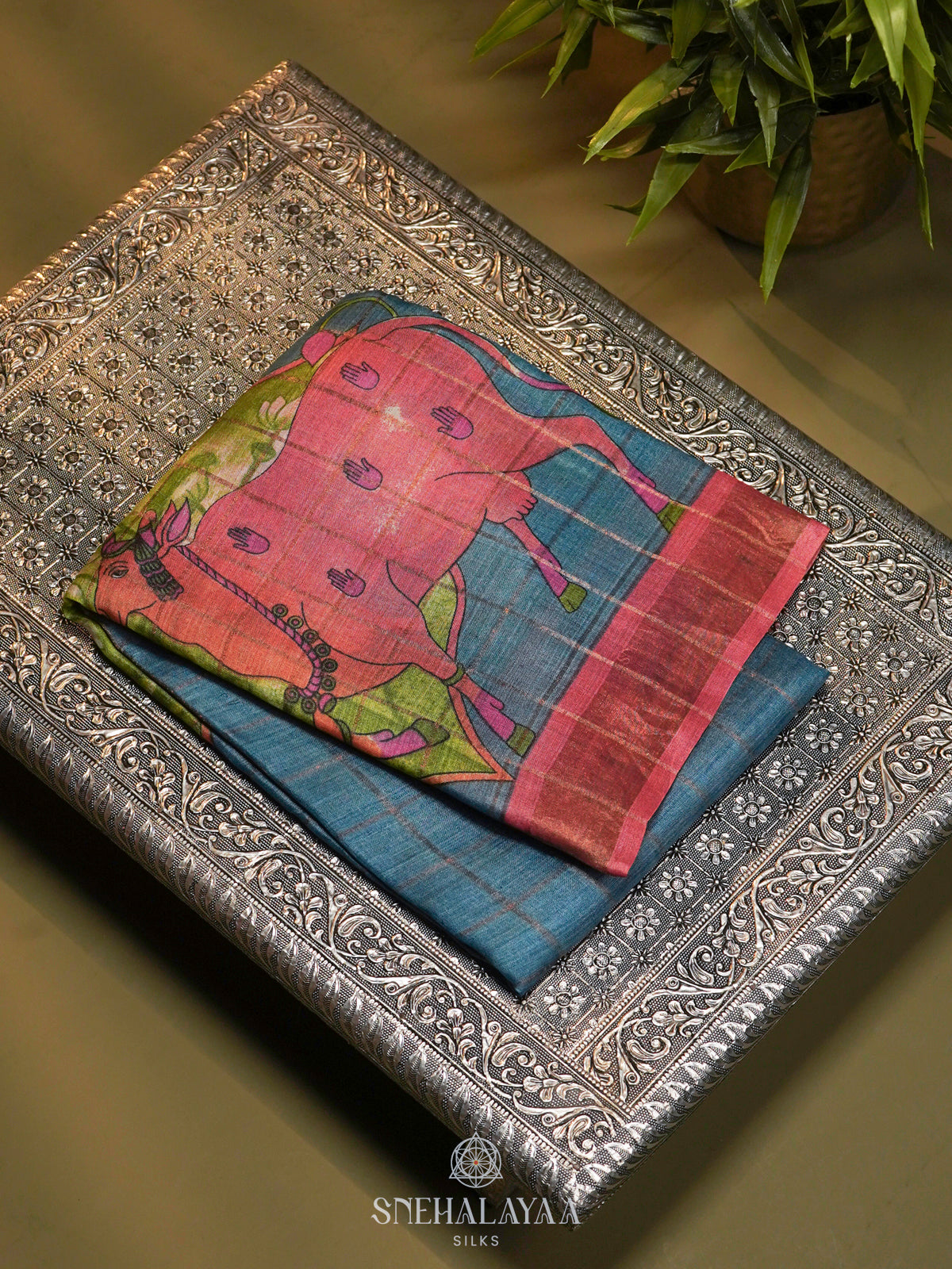 Peacock Blue Tussar Saree