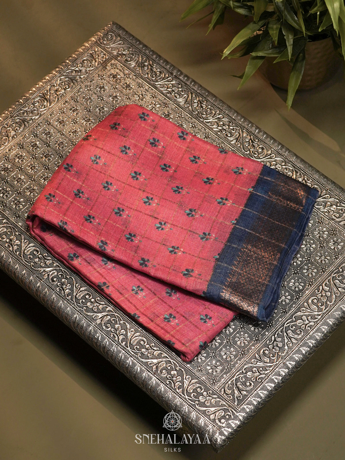 Peach Tussar Saree