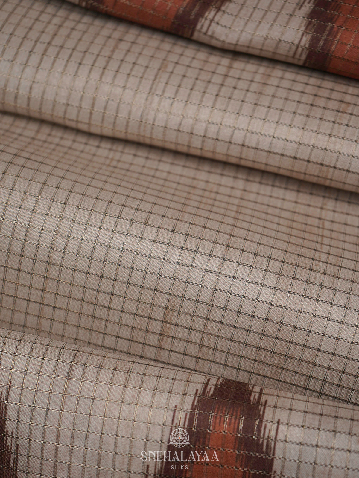 Beige with Peach Border Tussar Saree