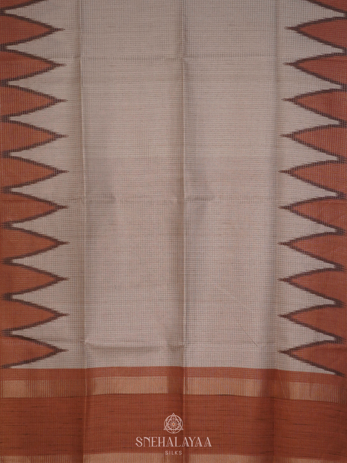 Beige with Peach Border Tussar Saree
