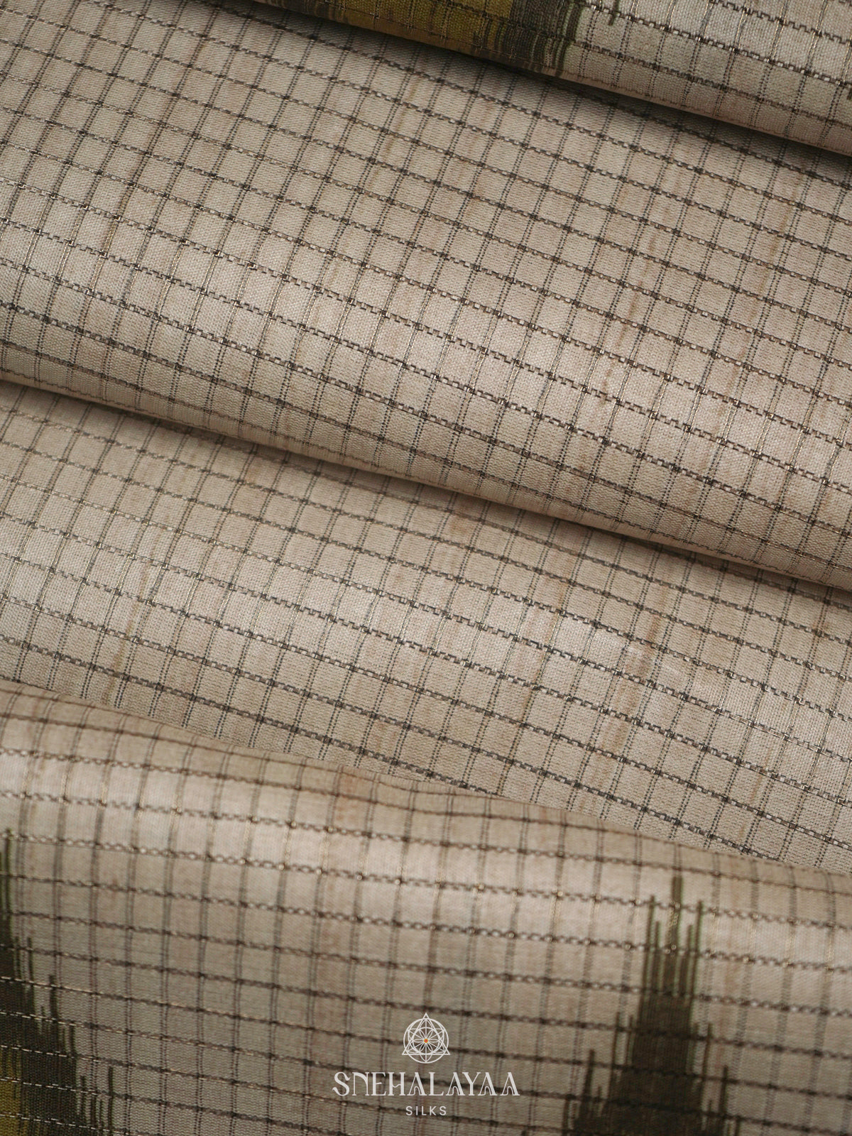 Beige with Olive Green Border Tussar Saree