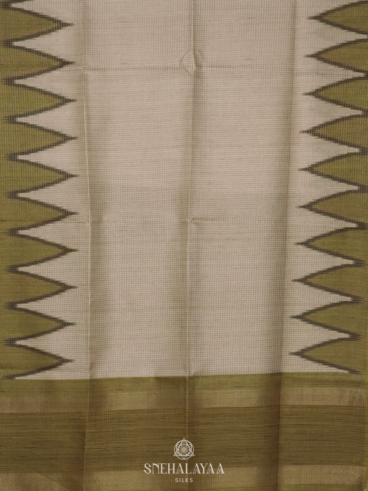 Beige with Olive Green Border Tussar Saree