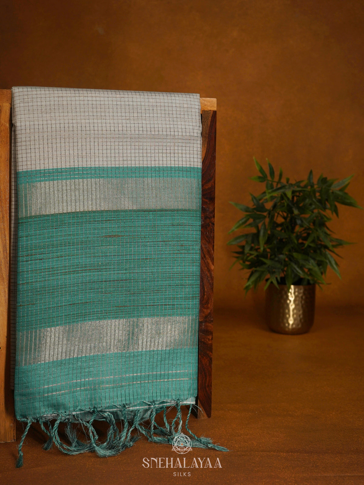 Beige with Mint Green Border Tussar Saree