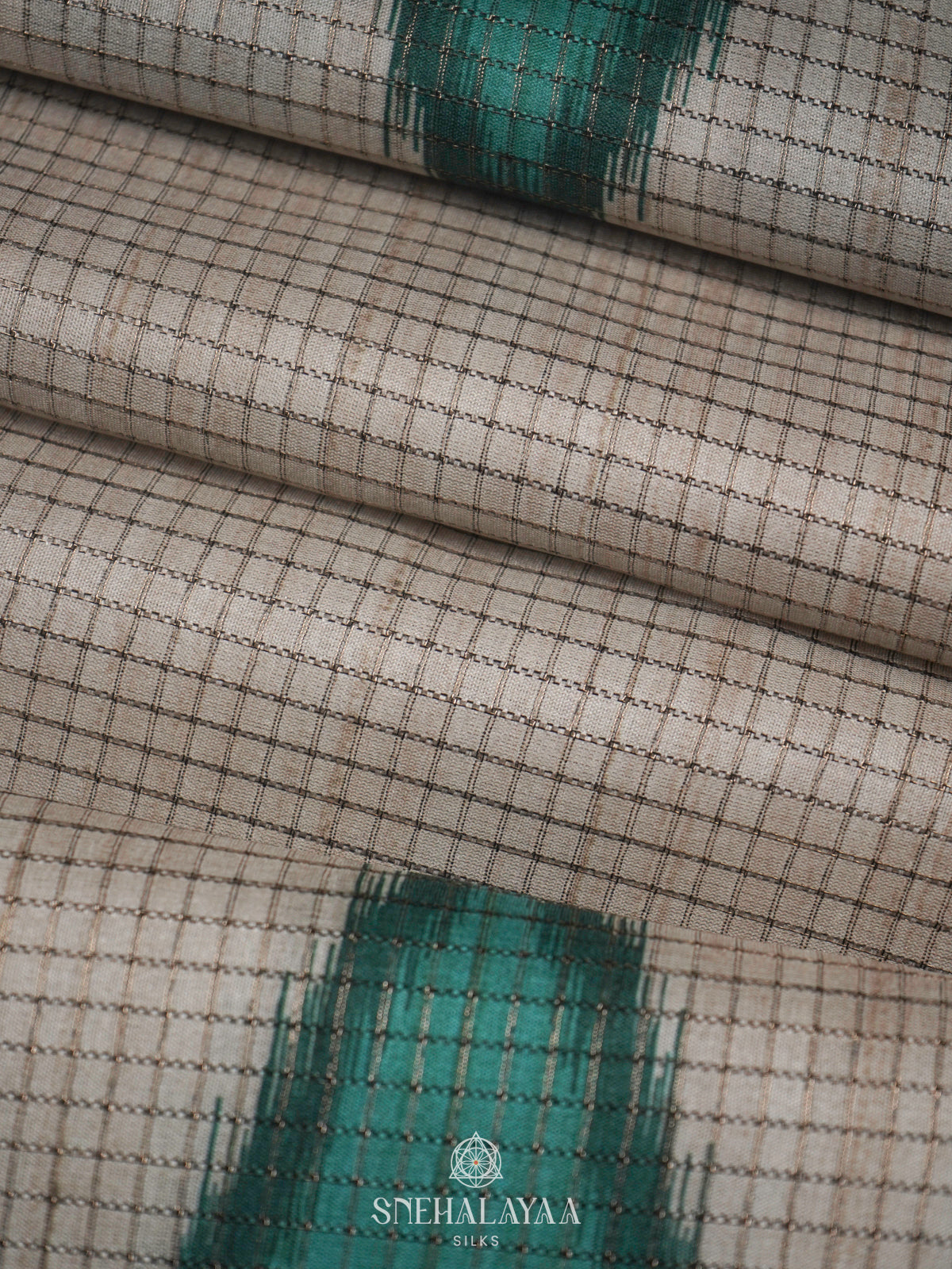 Beige with Mint Green Border Tussar Saree