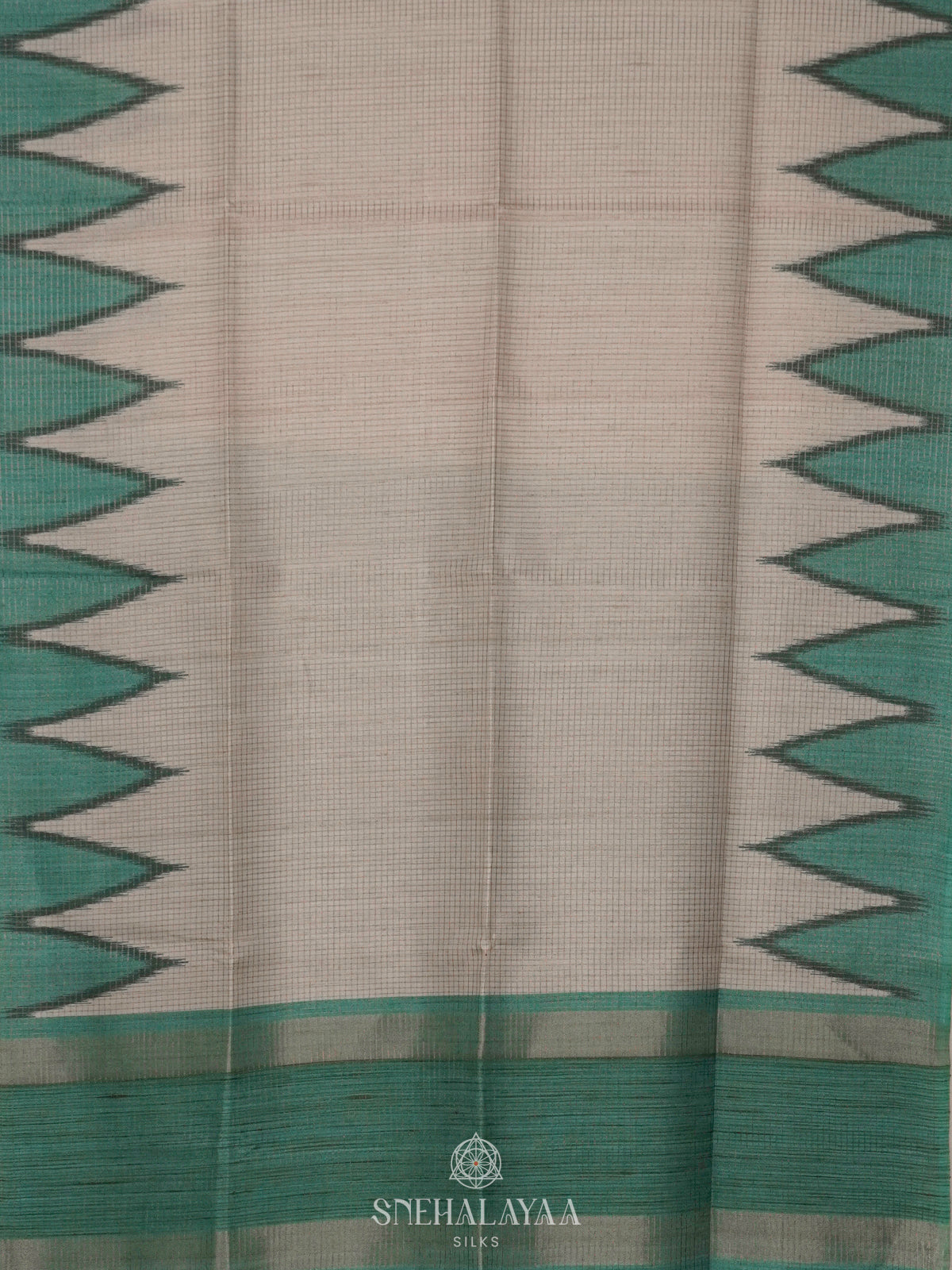 Beige with Mint Green Border Tussar Saree