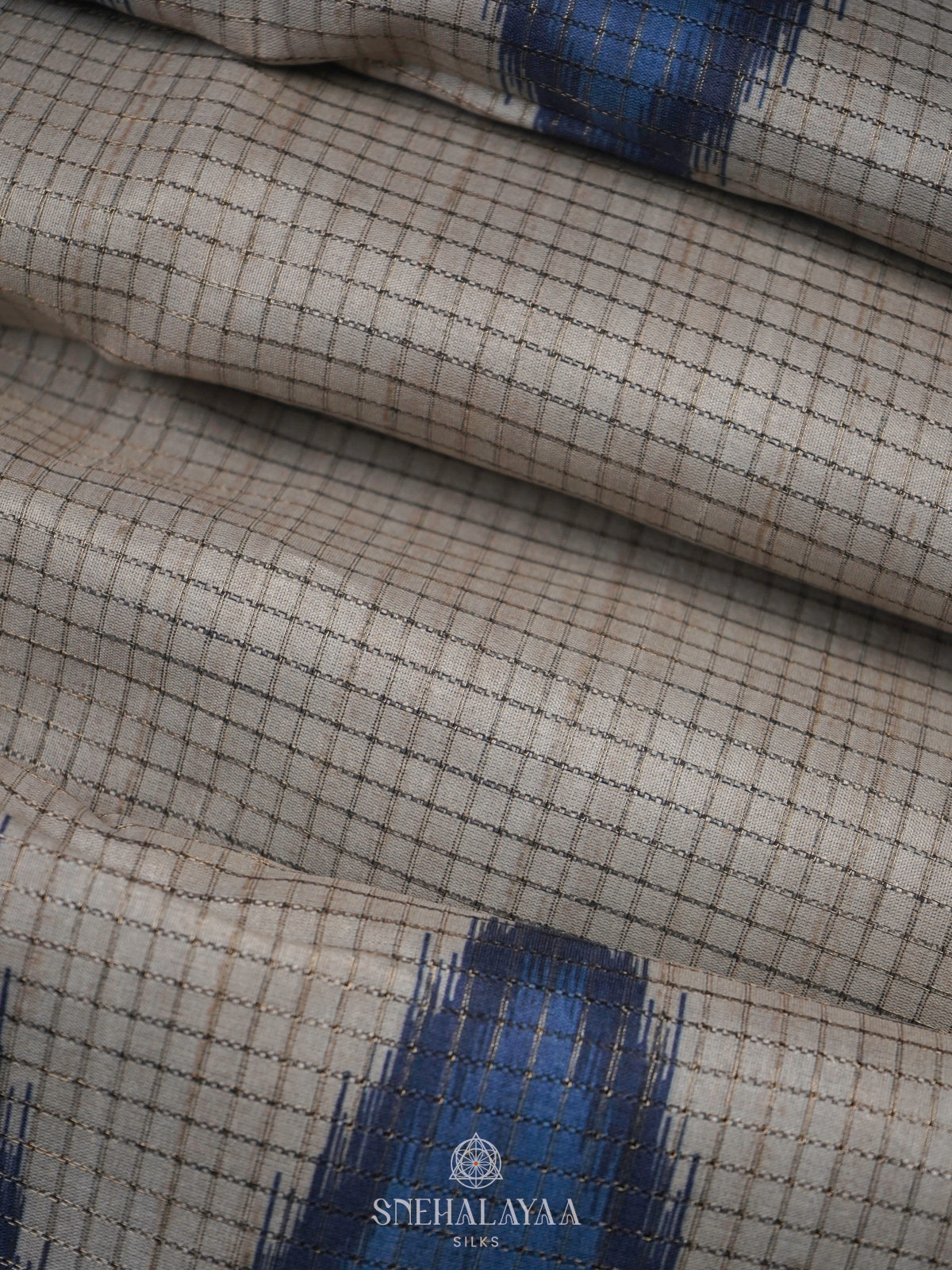 Beige with Blue Border Tussar Saree