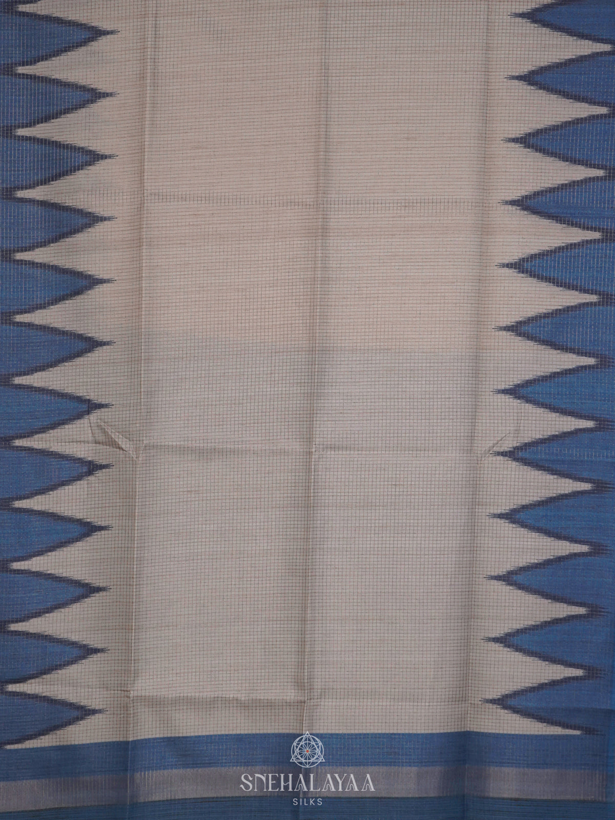 Beige with Blue Border Tussar Saree