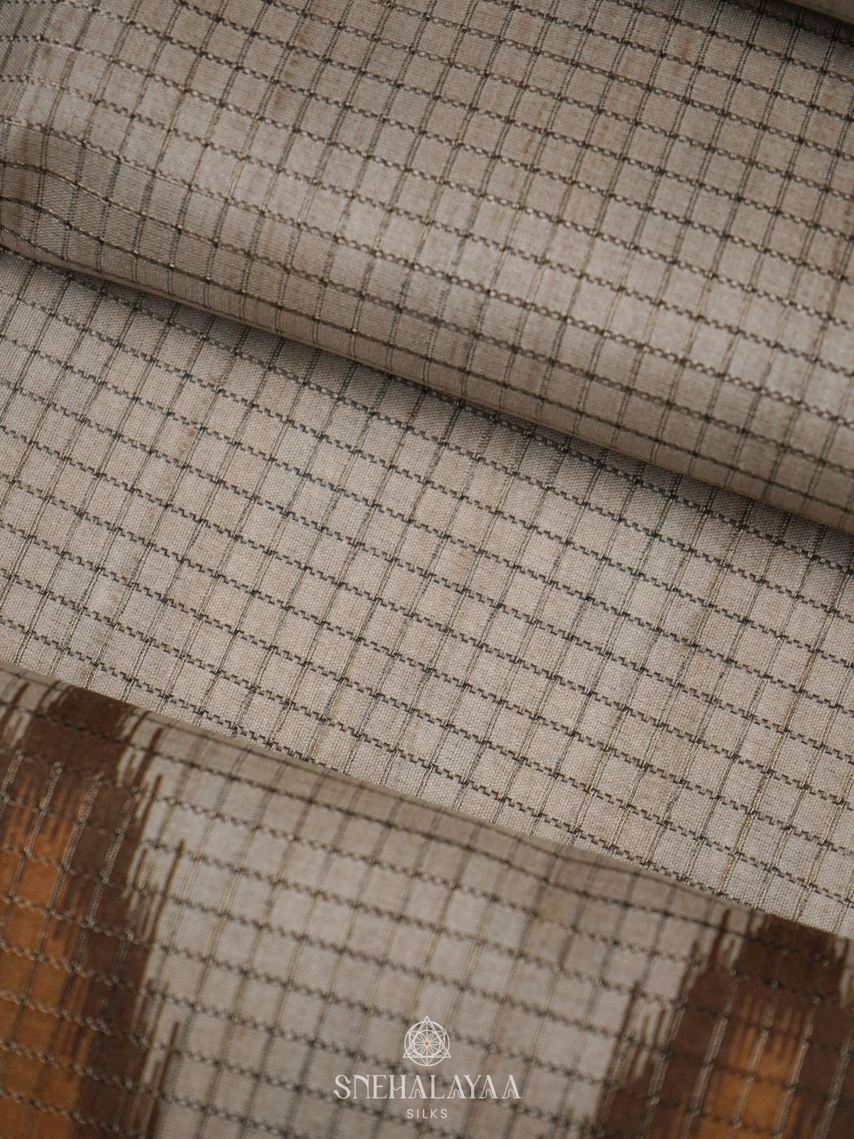 Beige with Mustard Border Tussar Saree