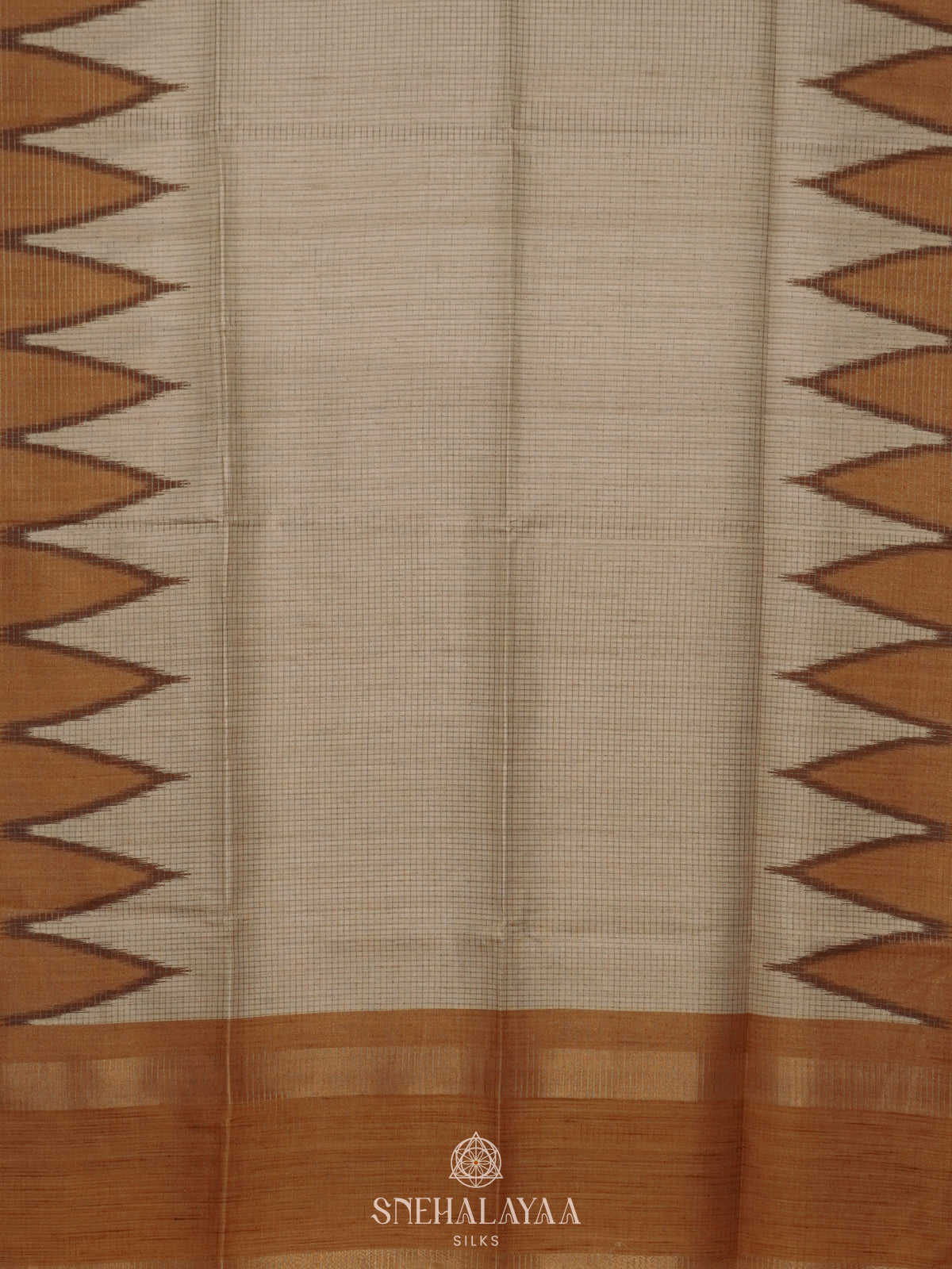 Beige with Mustard Border Tussar Saree