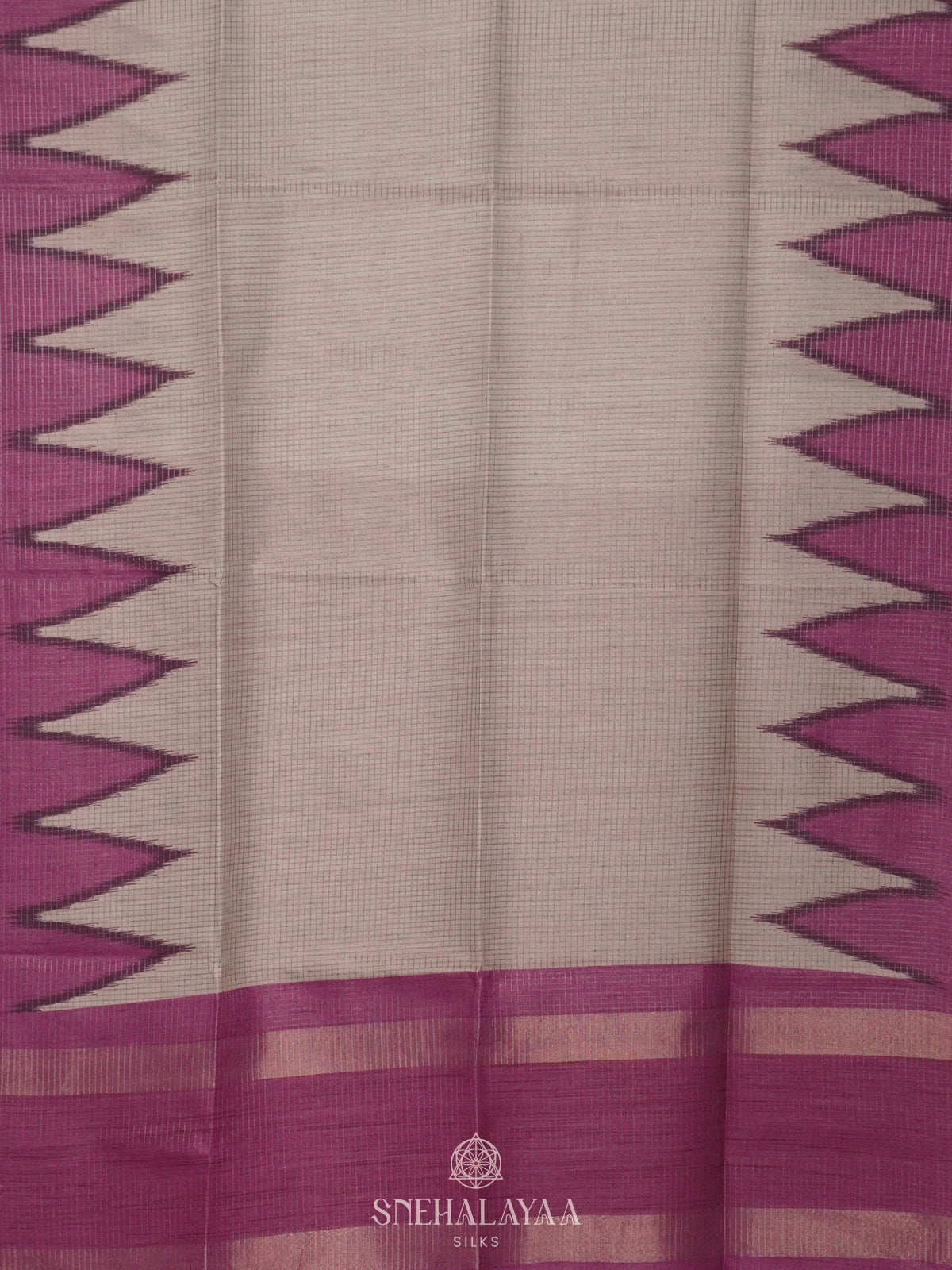 Beige with Pink Border Tussar Saree