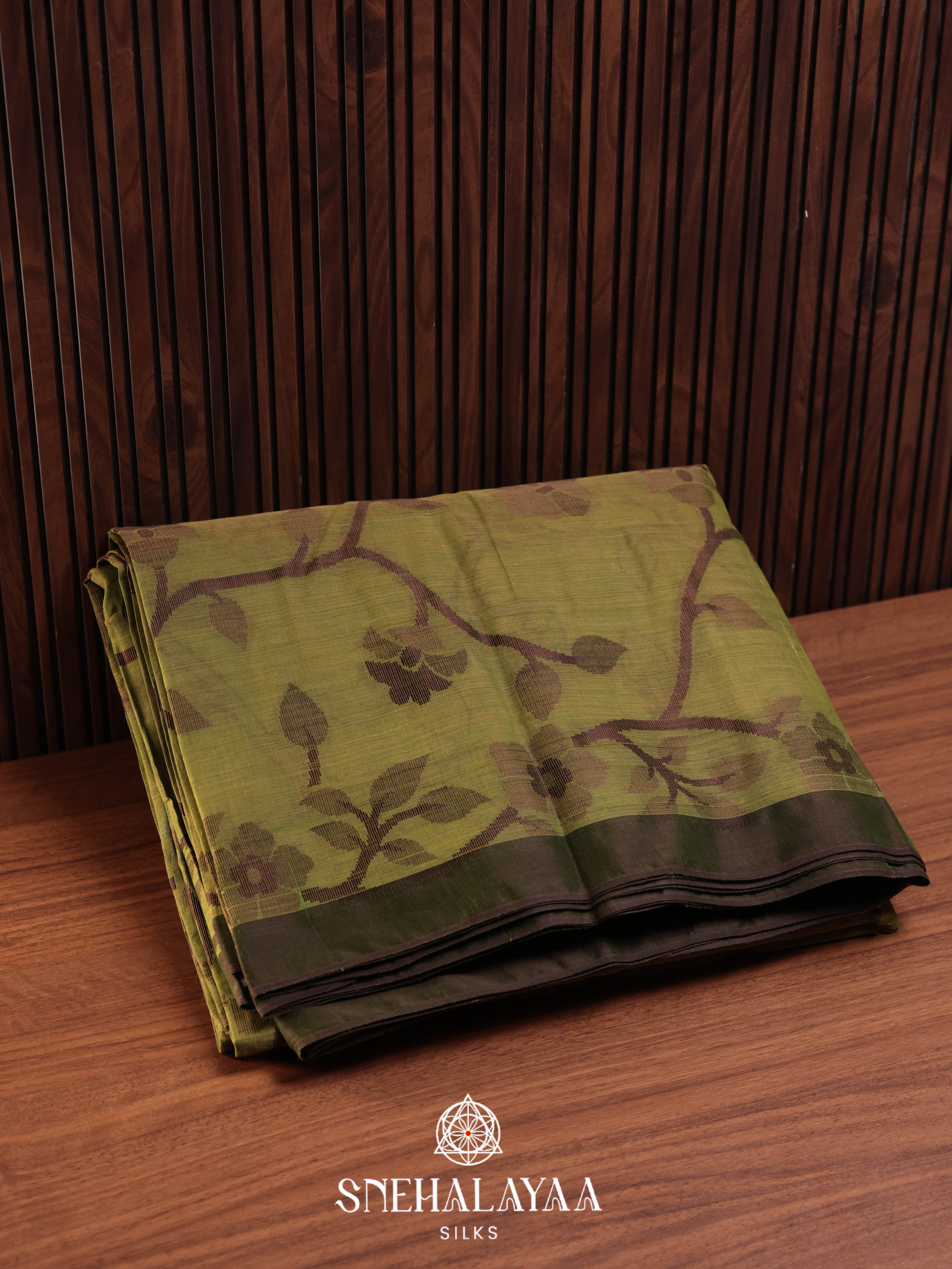 Olive Green Bengal Cotton Saree