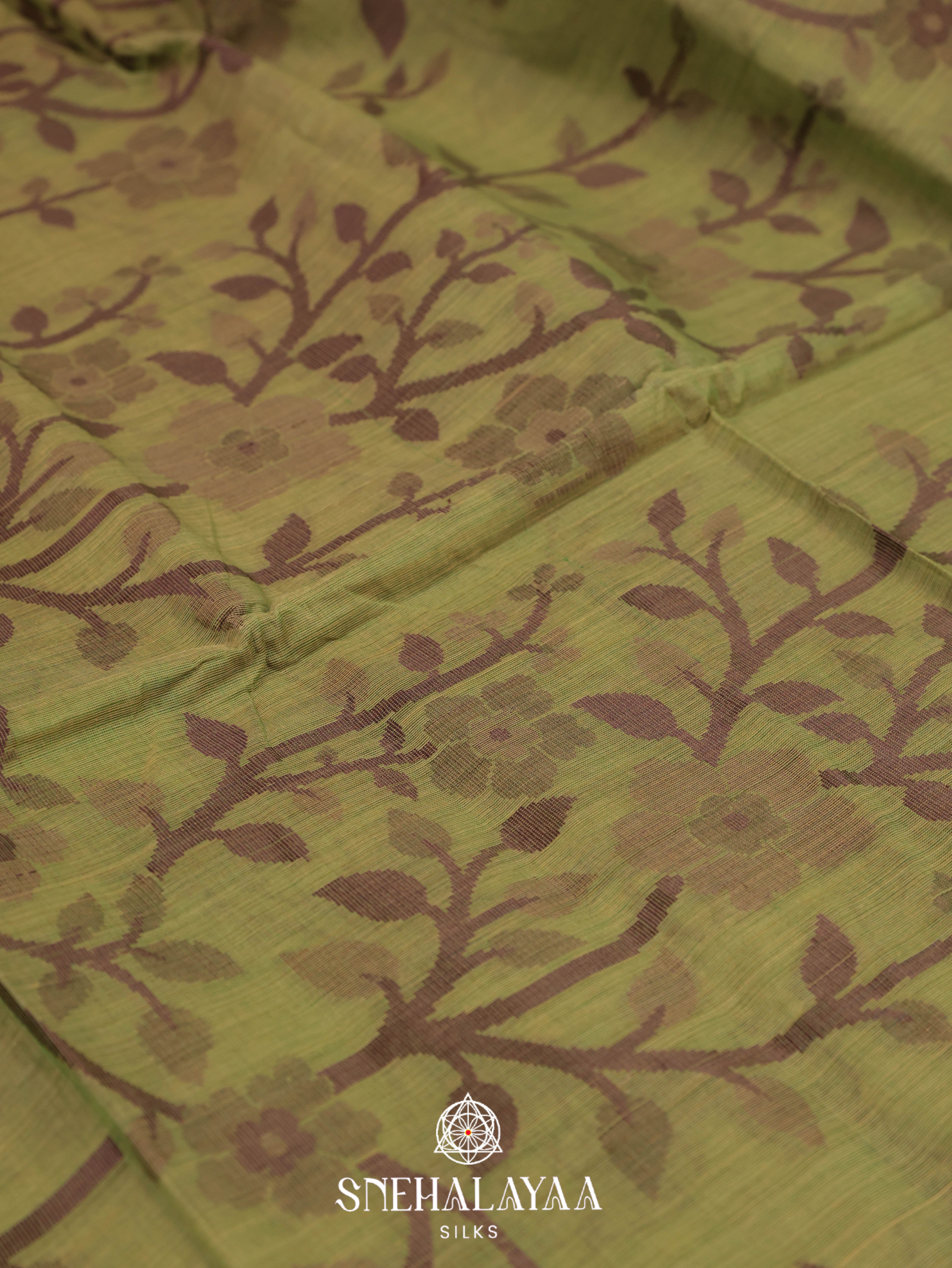 Olive Green Bengal Cotton Saree
