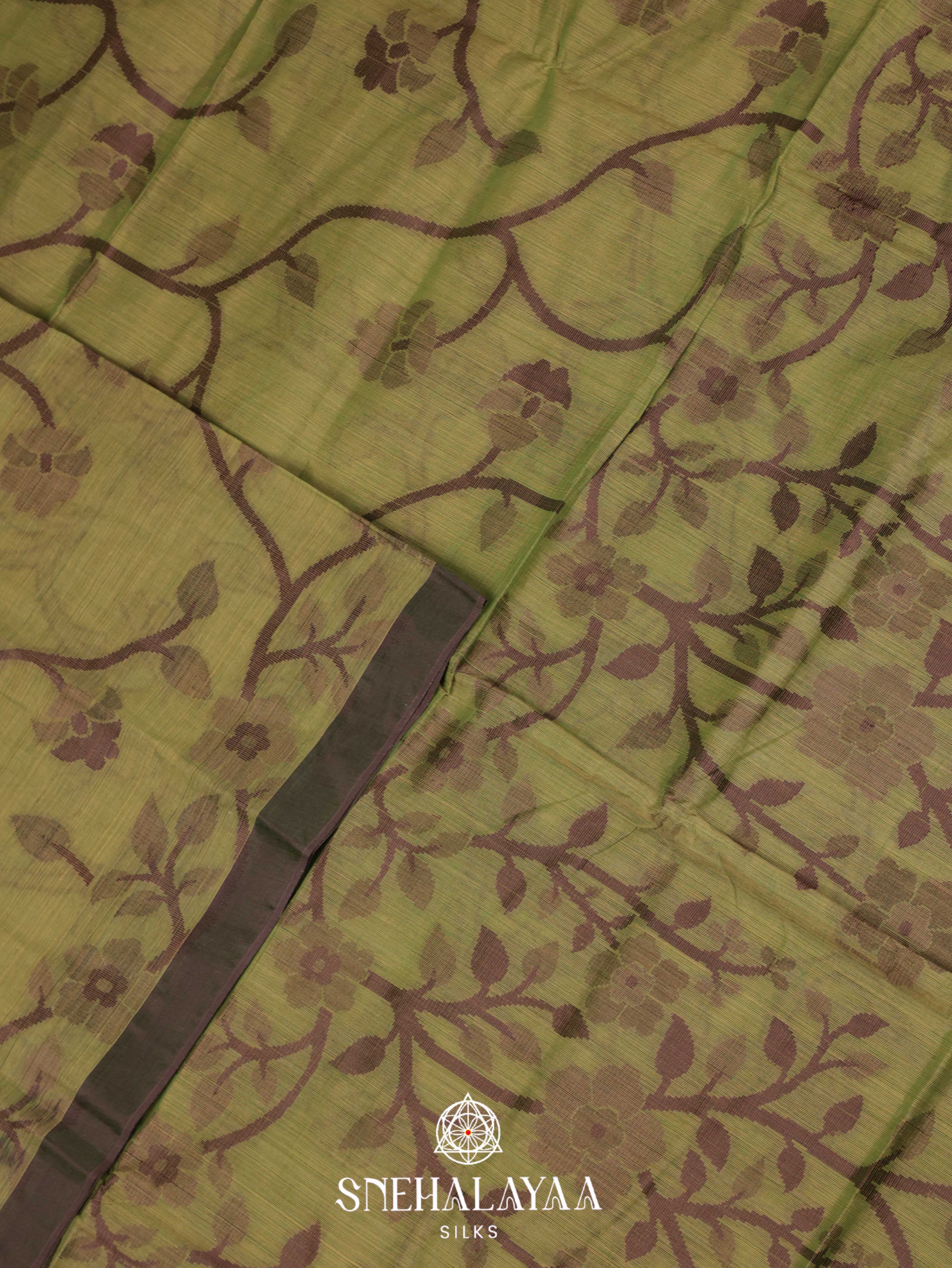 Olive Green Bengal Cotton Saree