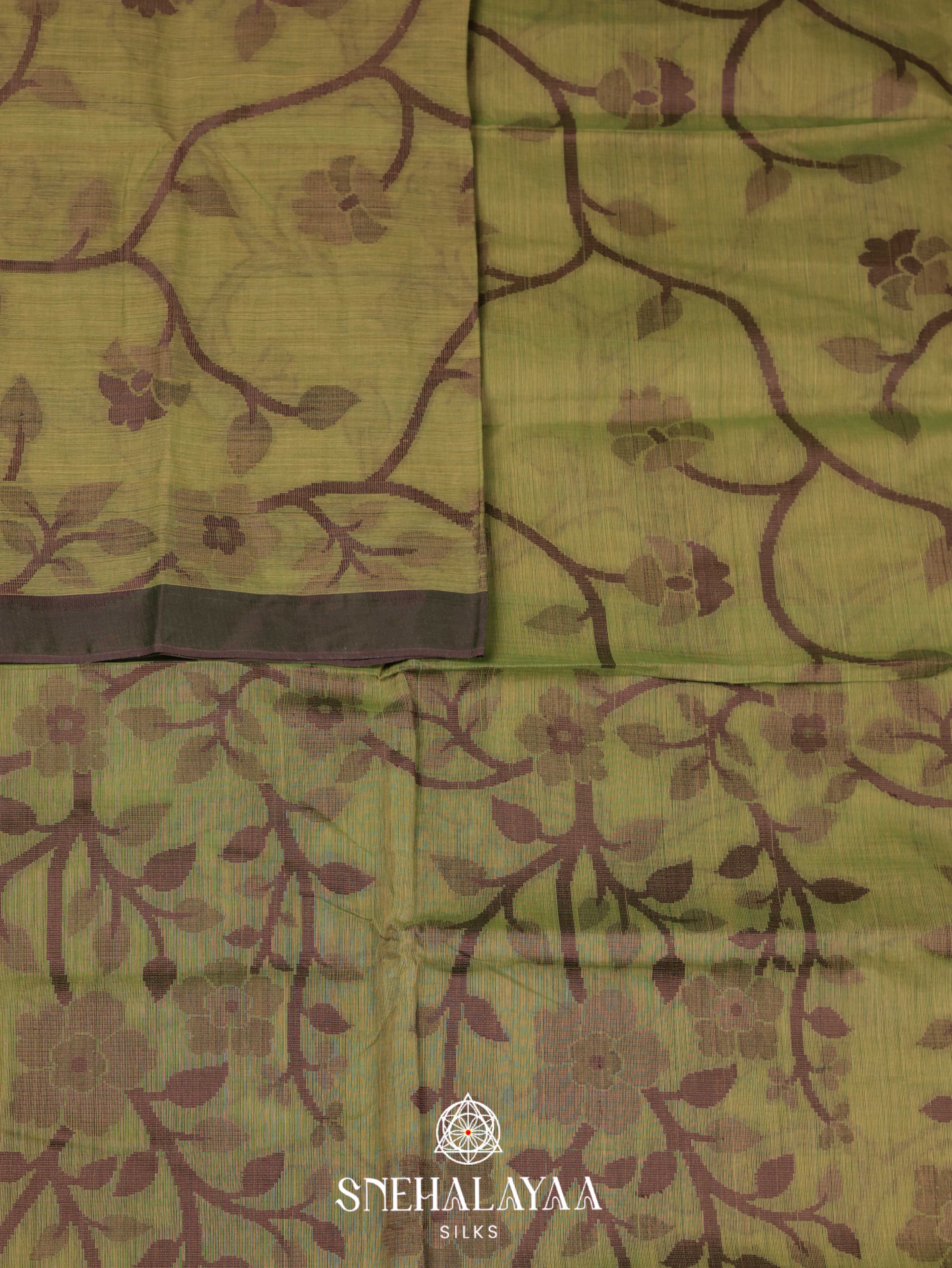 Olive Green Bengal Cotton Saree