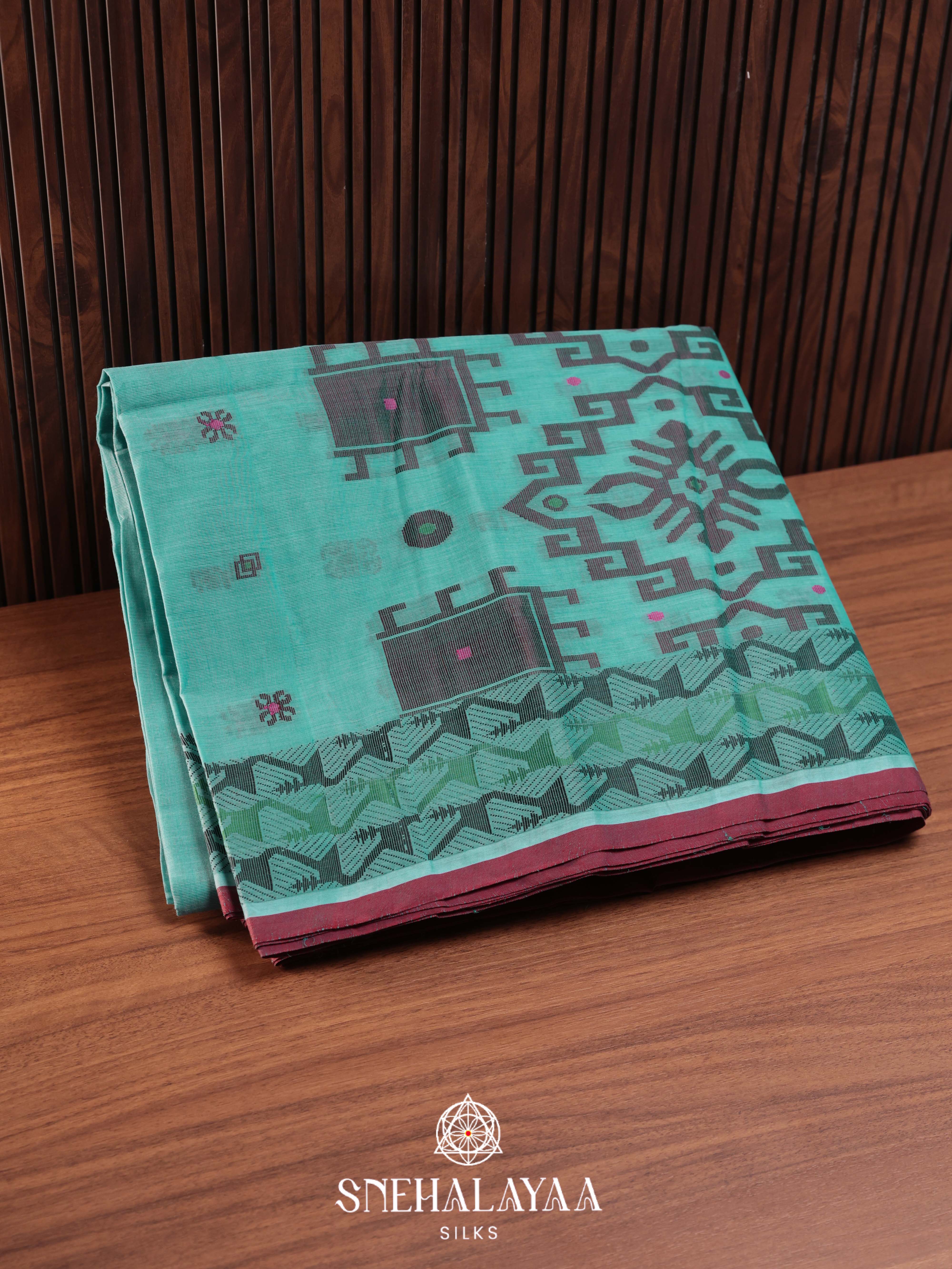 Teal Blue Bengal Cotton Saree
