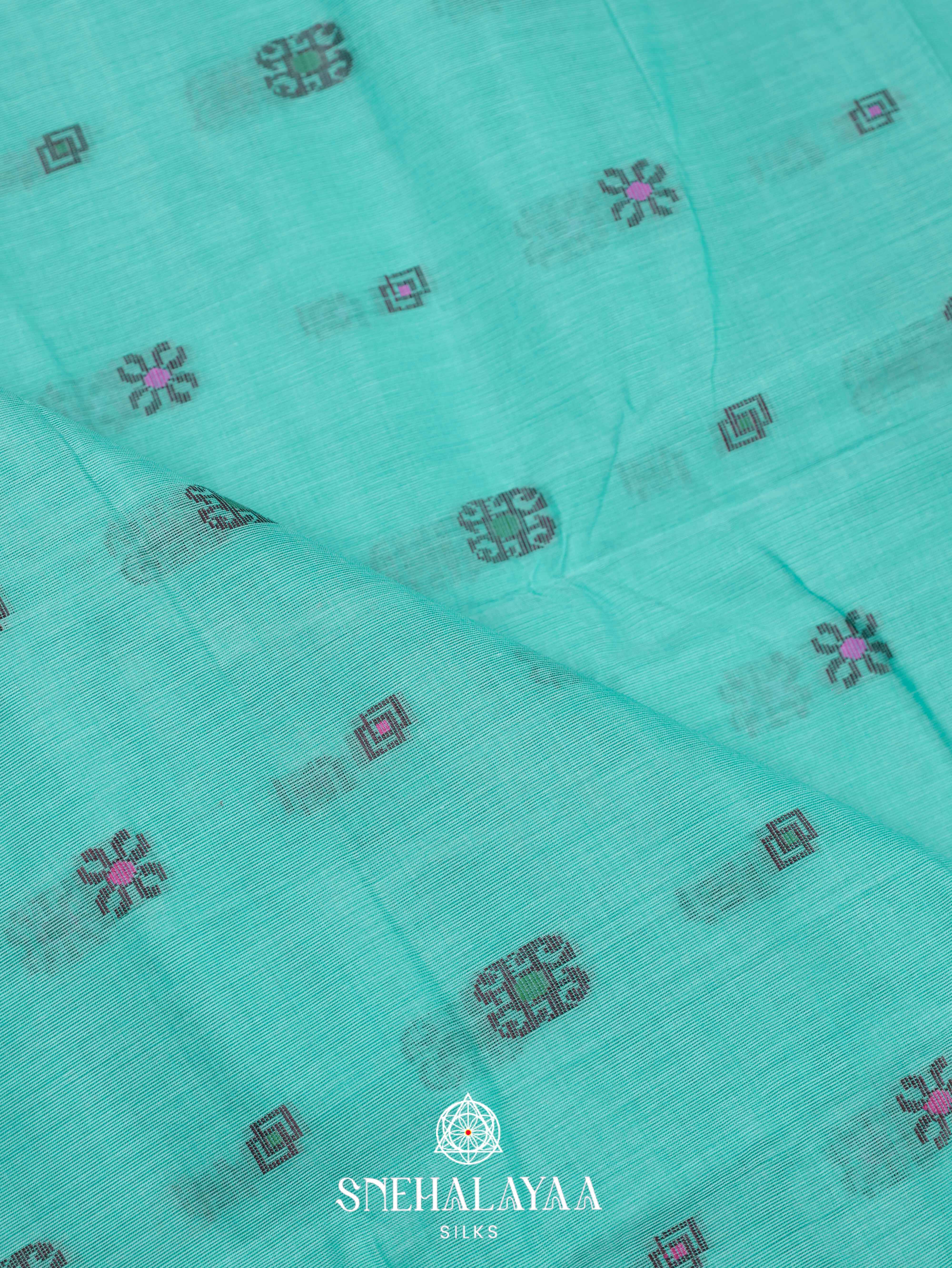 Teal Blue Bengal Cotton Saree