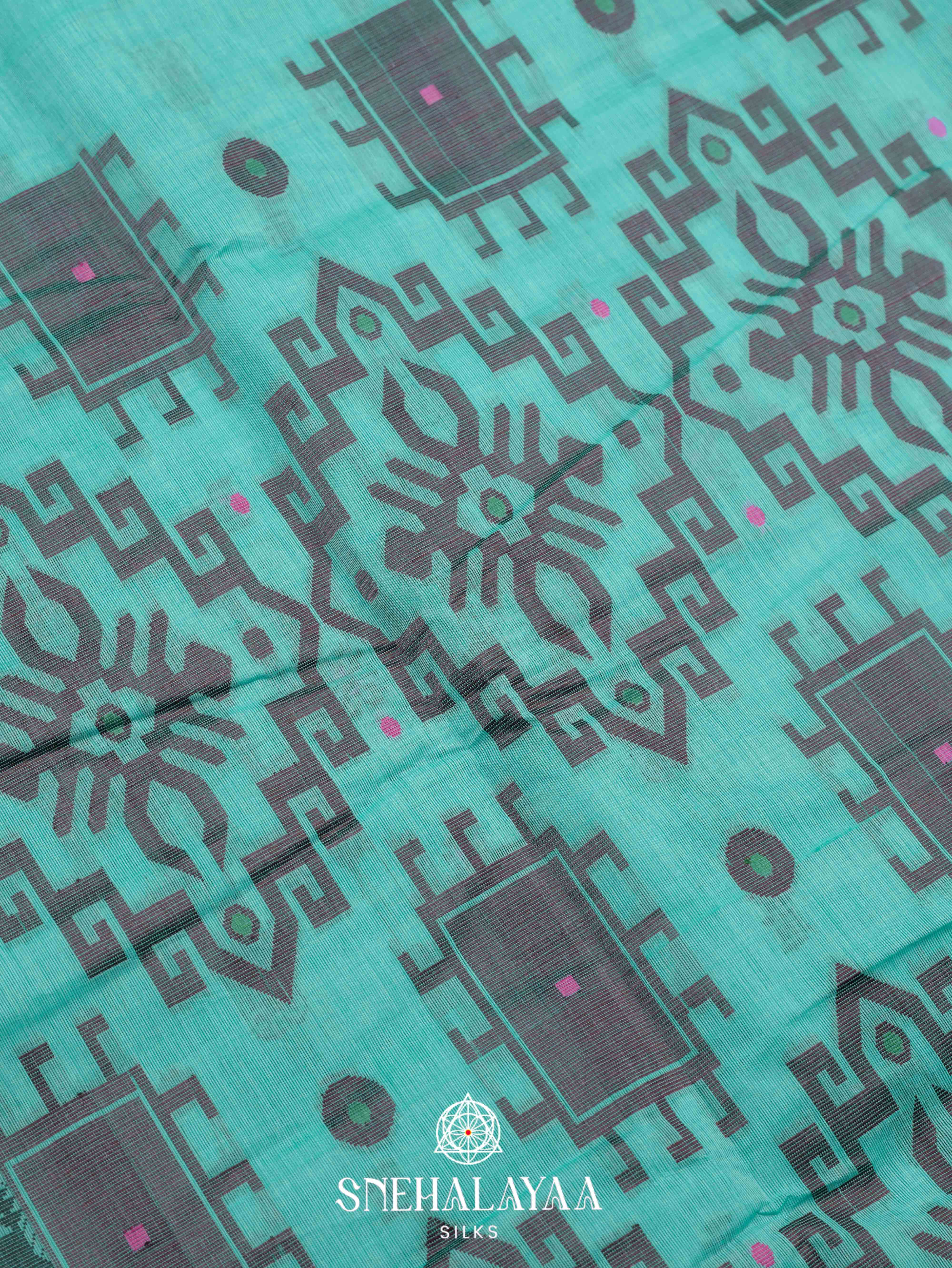 Teal Blue Bengal Cotton Saree