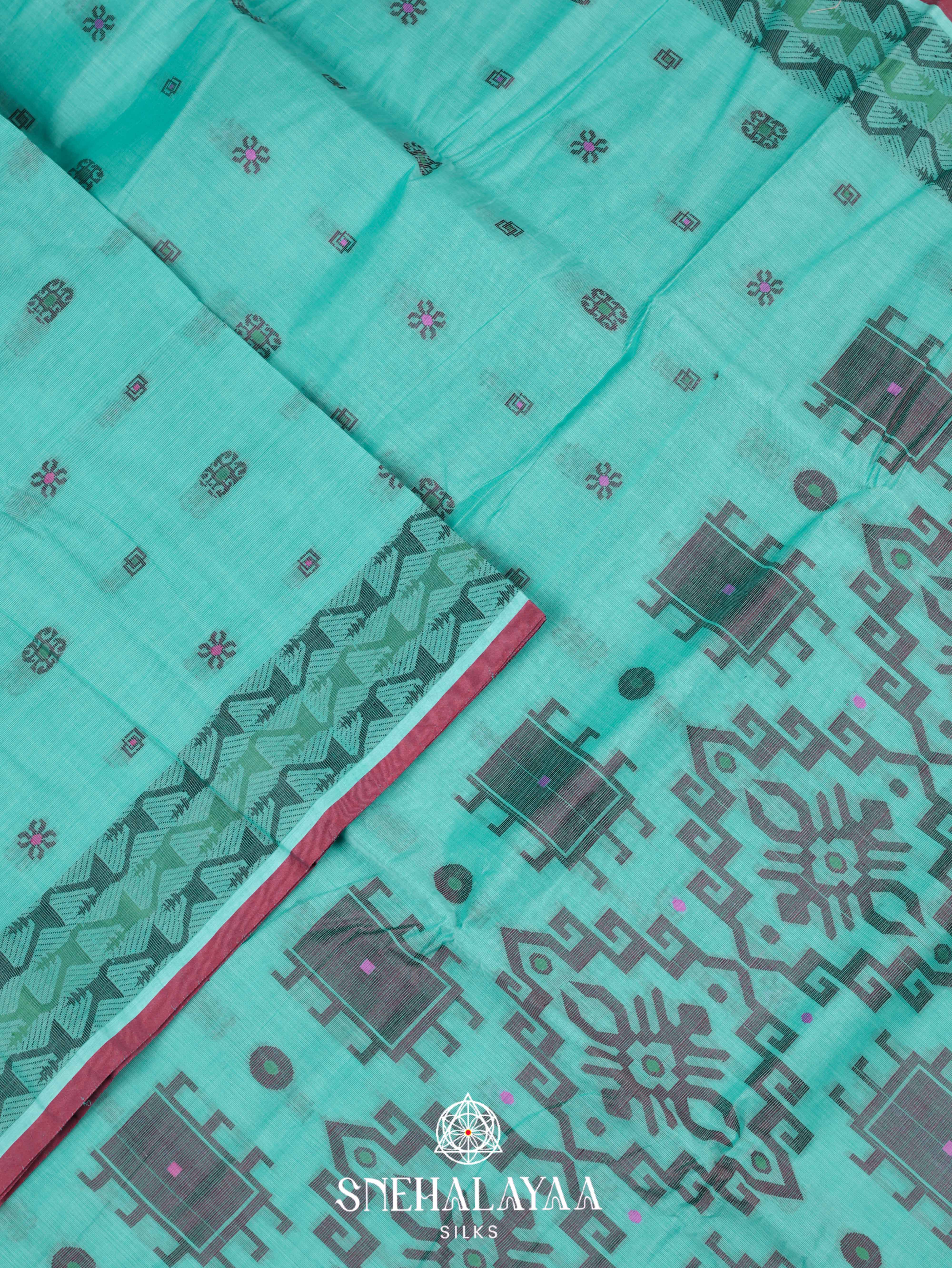 Teal Blue Bengal Cotton Saree