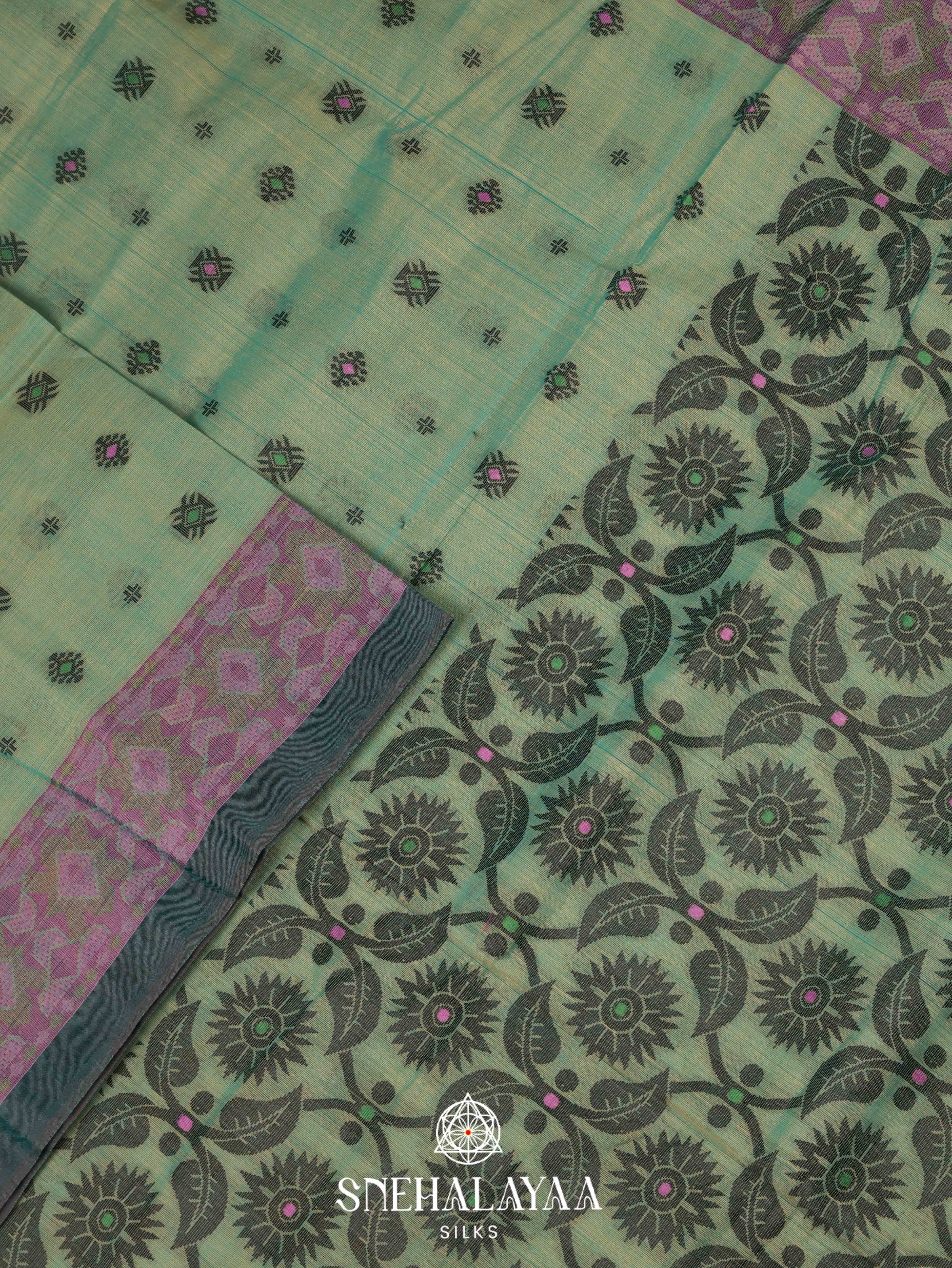 Light Green Bengal Cotton Saree