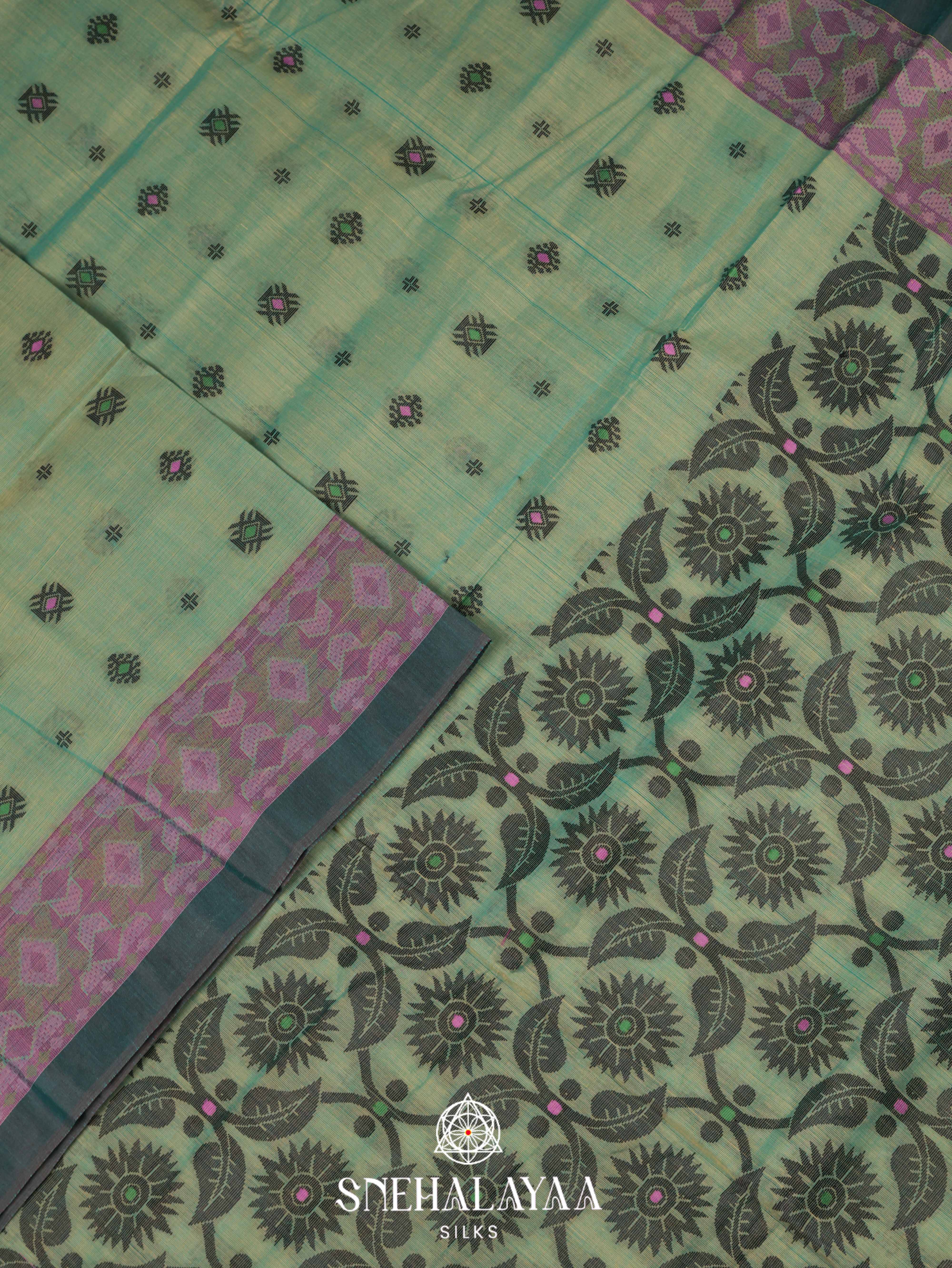 Light Green Bengal Cotton Saree